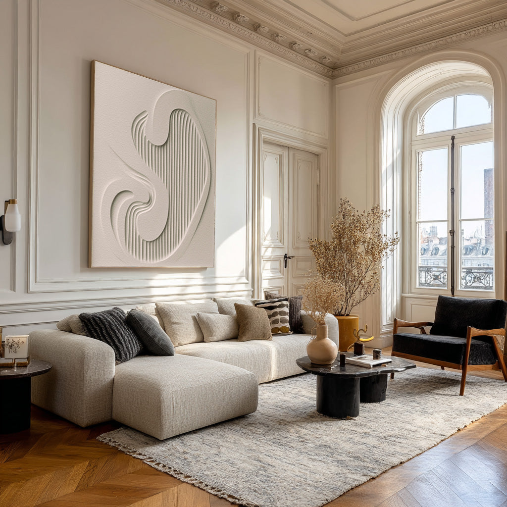 Elegant White Relief Artwork - Modern Abstract Texture #WG 081