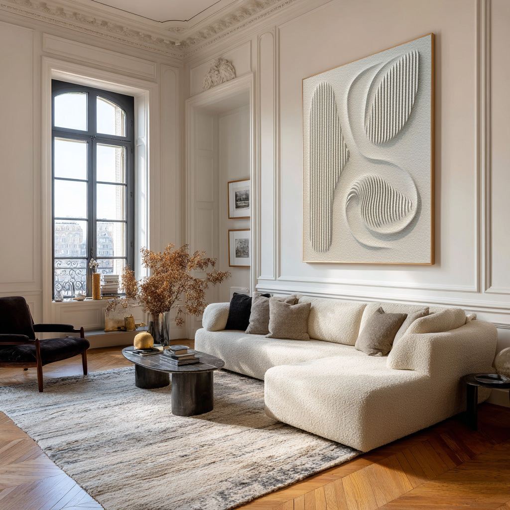 Large Abstract White Relief Art - Modern Textured Wall Decor #WG 083