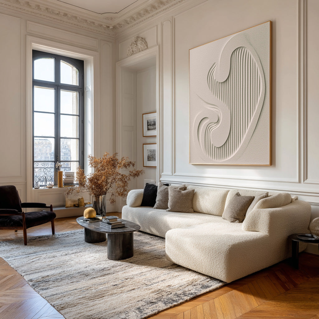 Elegant White Relief Artwork - Modern Abstract Texture #WG 081