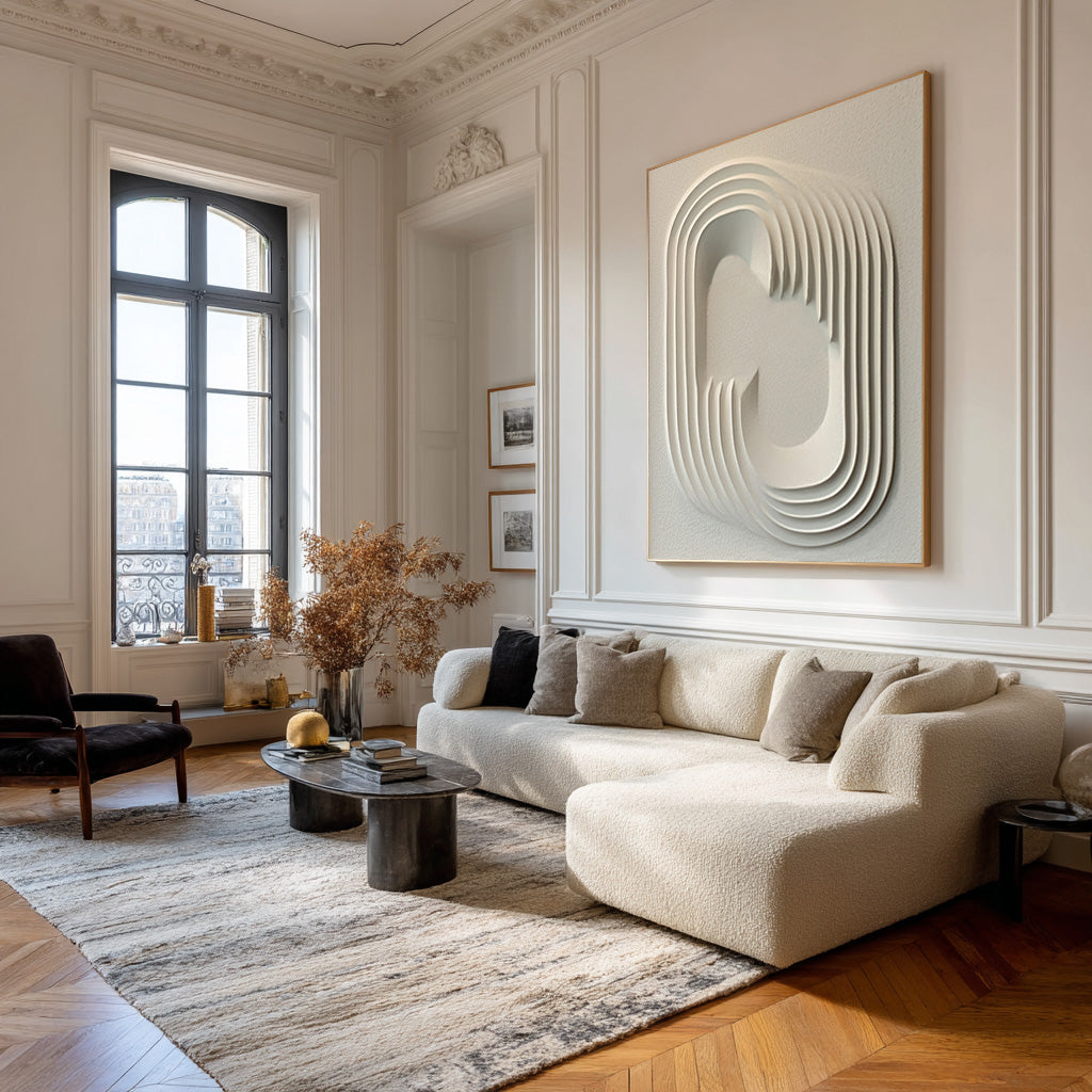 Oversized White Textured Abstract Art for Entryway #WG 086