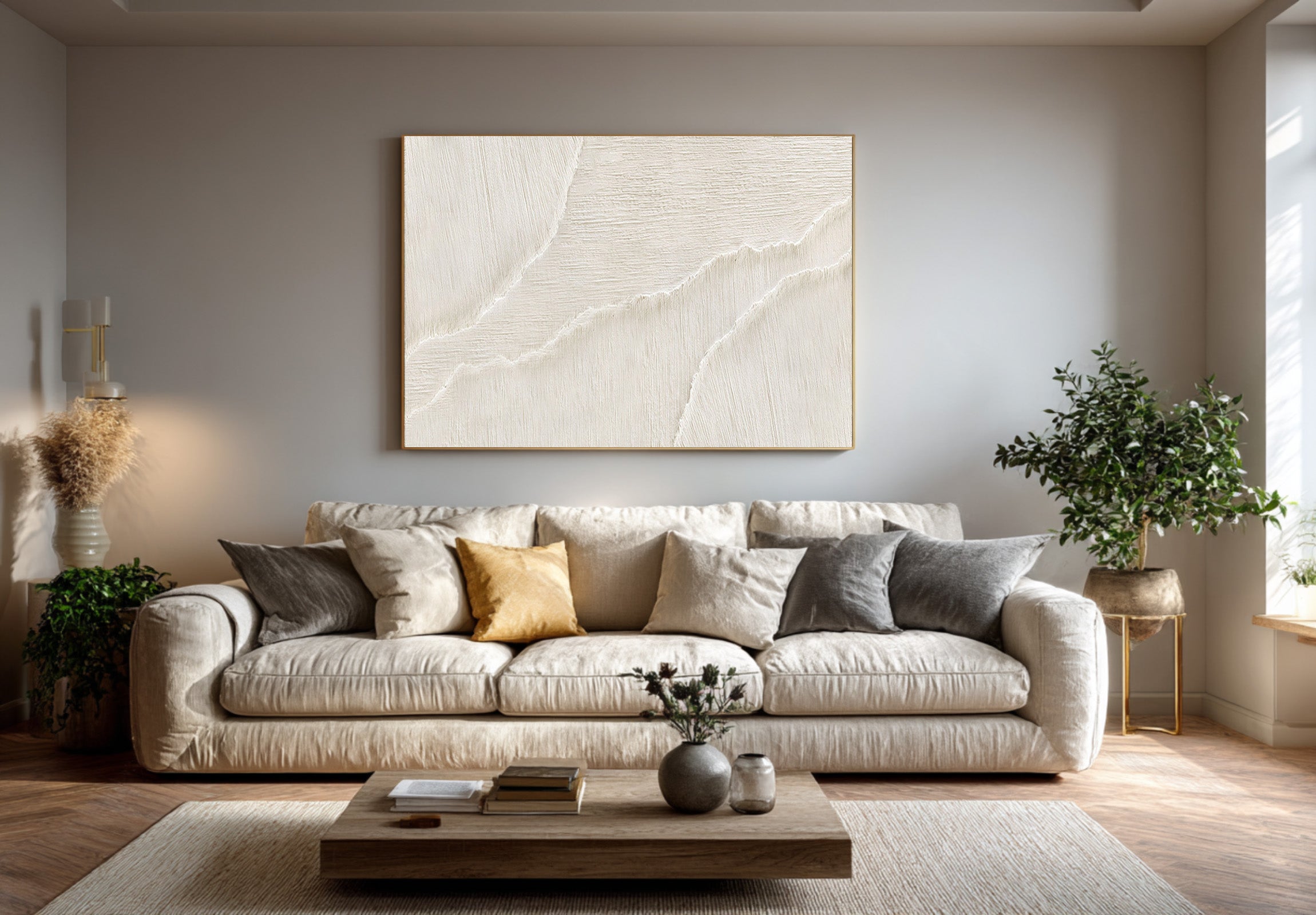 Contemporary Textured Abstract | Off-White Living Room Art #WG 067