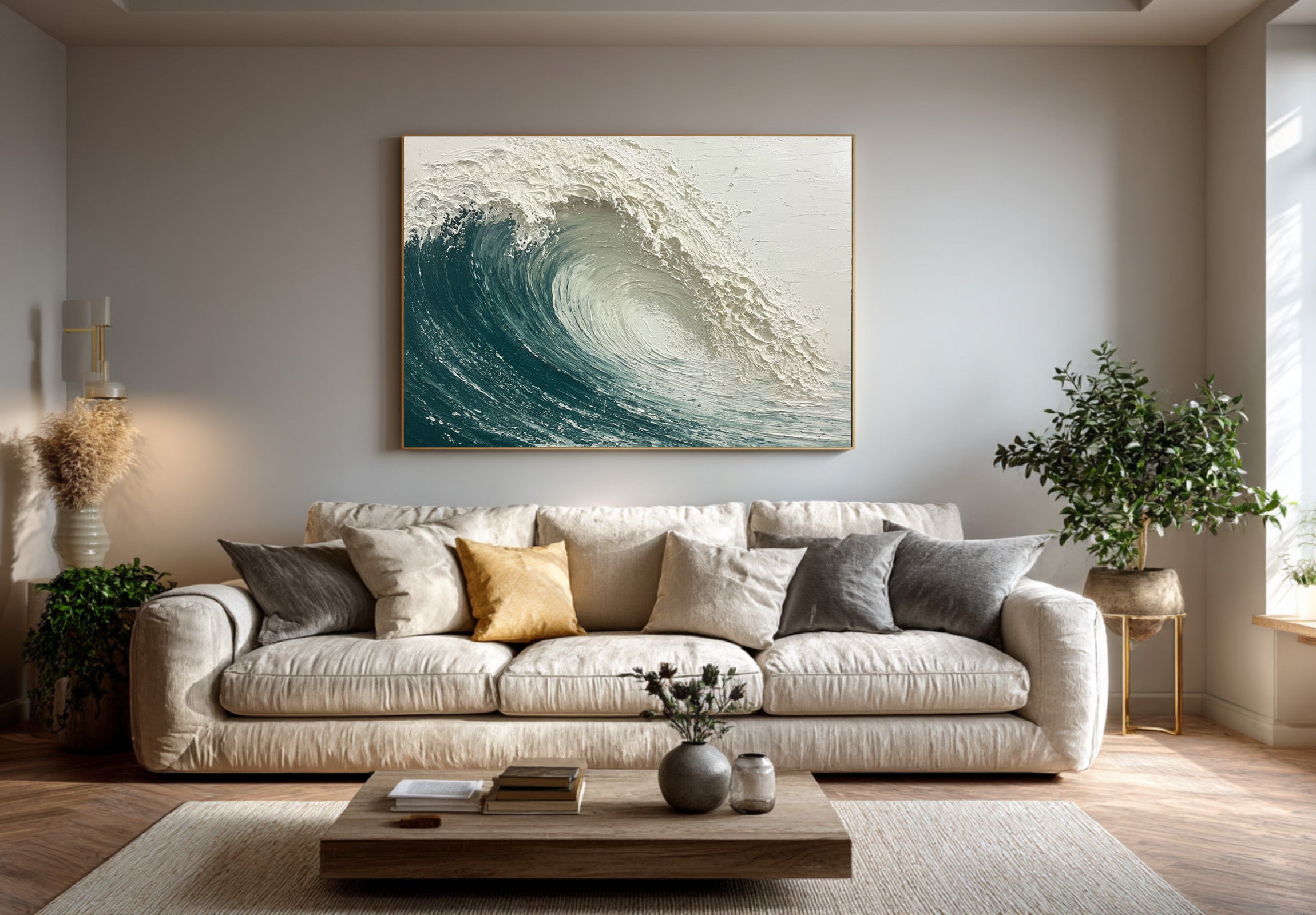 Dynamic Textured Art Modern Blue Wave Scene #WG 060
