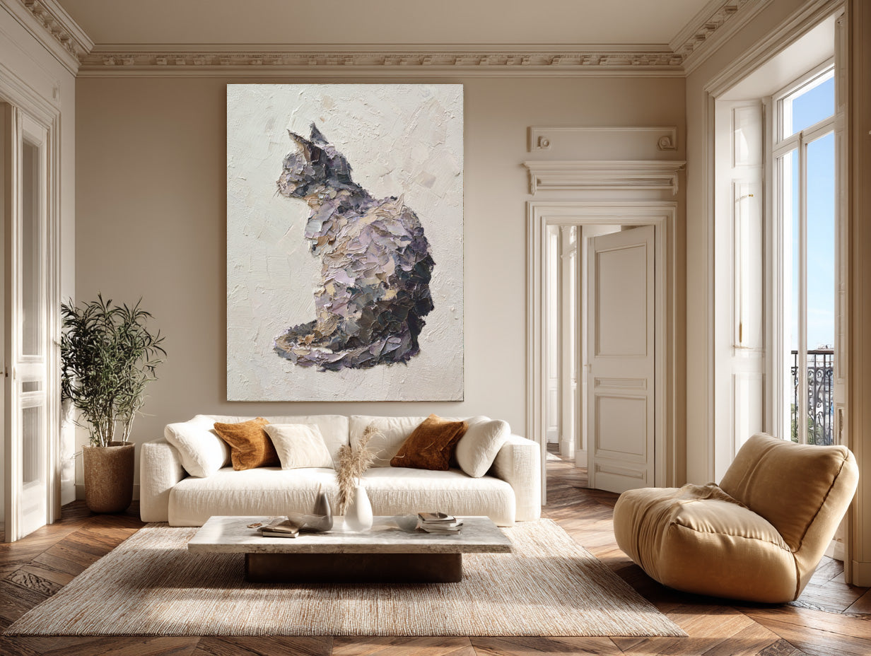 Textured Relief Art Sitting Cat Statement Piece #WG 051