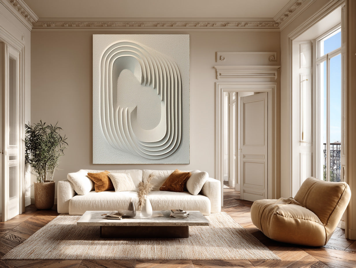 Oversized White Textured Abstract Art for Entryway #WG 086