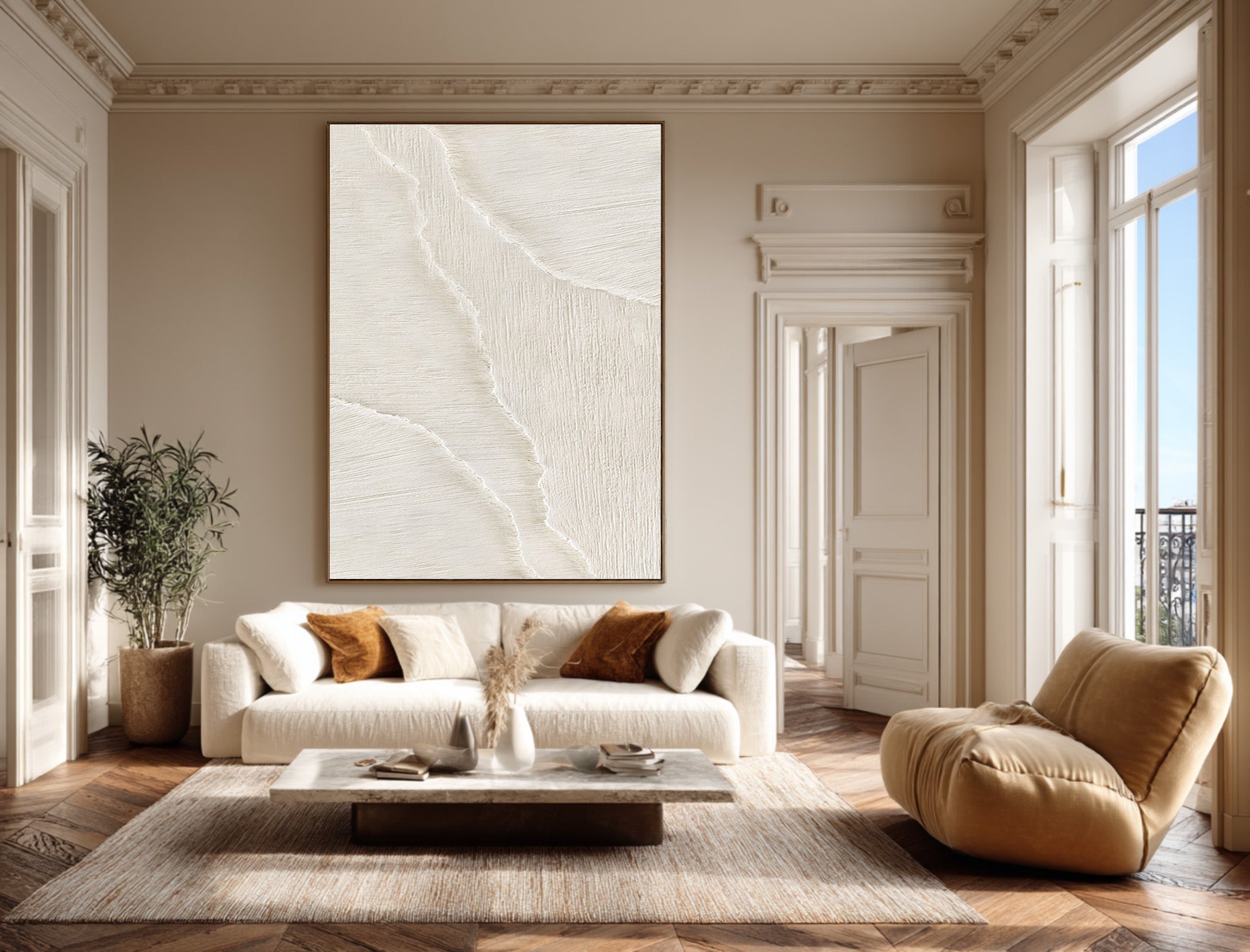 Contemporary Textured Abstract | Off-White Vertical Art #WG 068