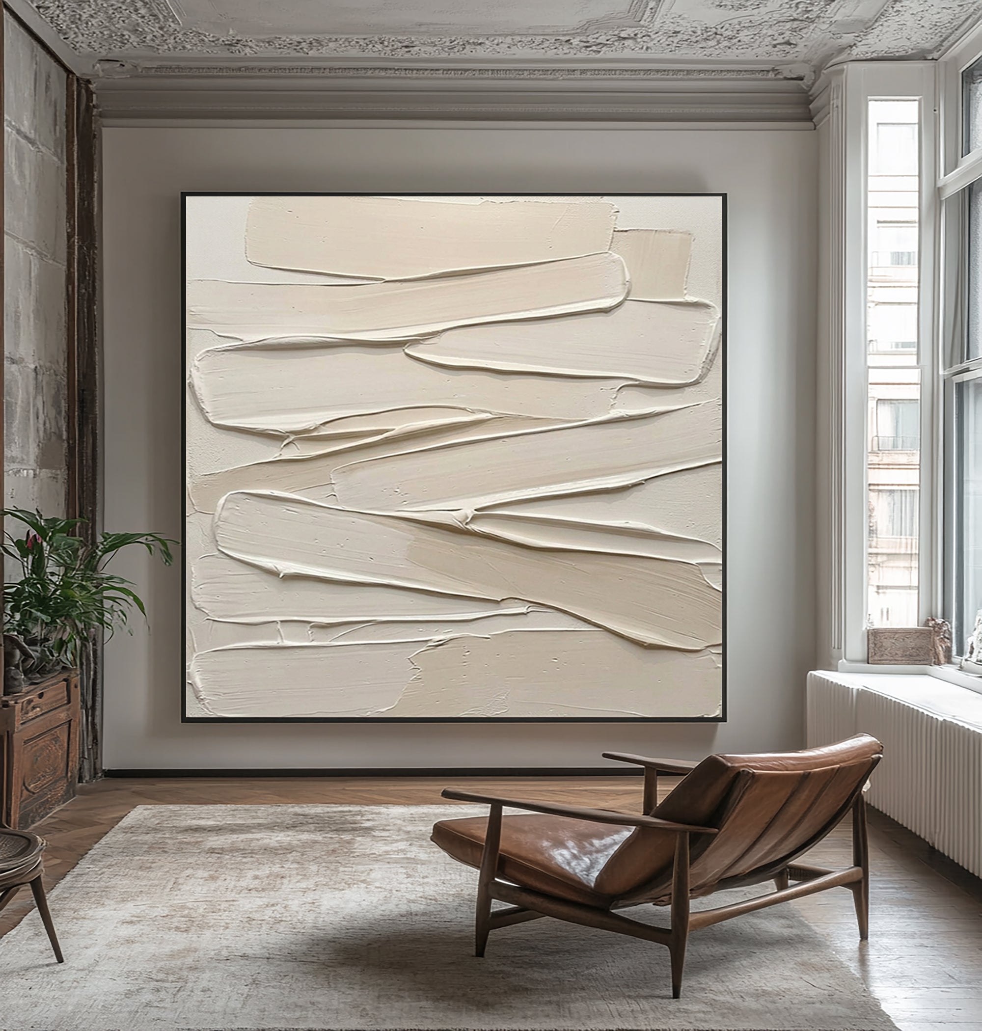 Large Textured Neutral Wall Art Hand Painted Sculptural Canvas
