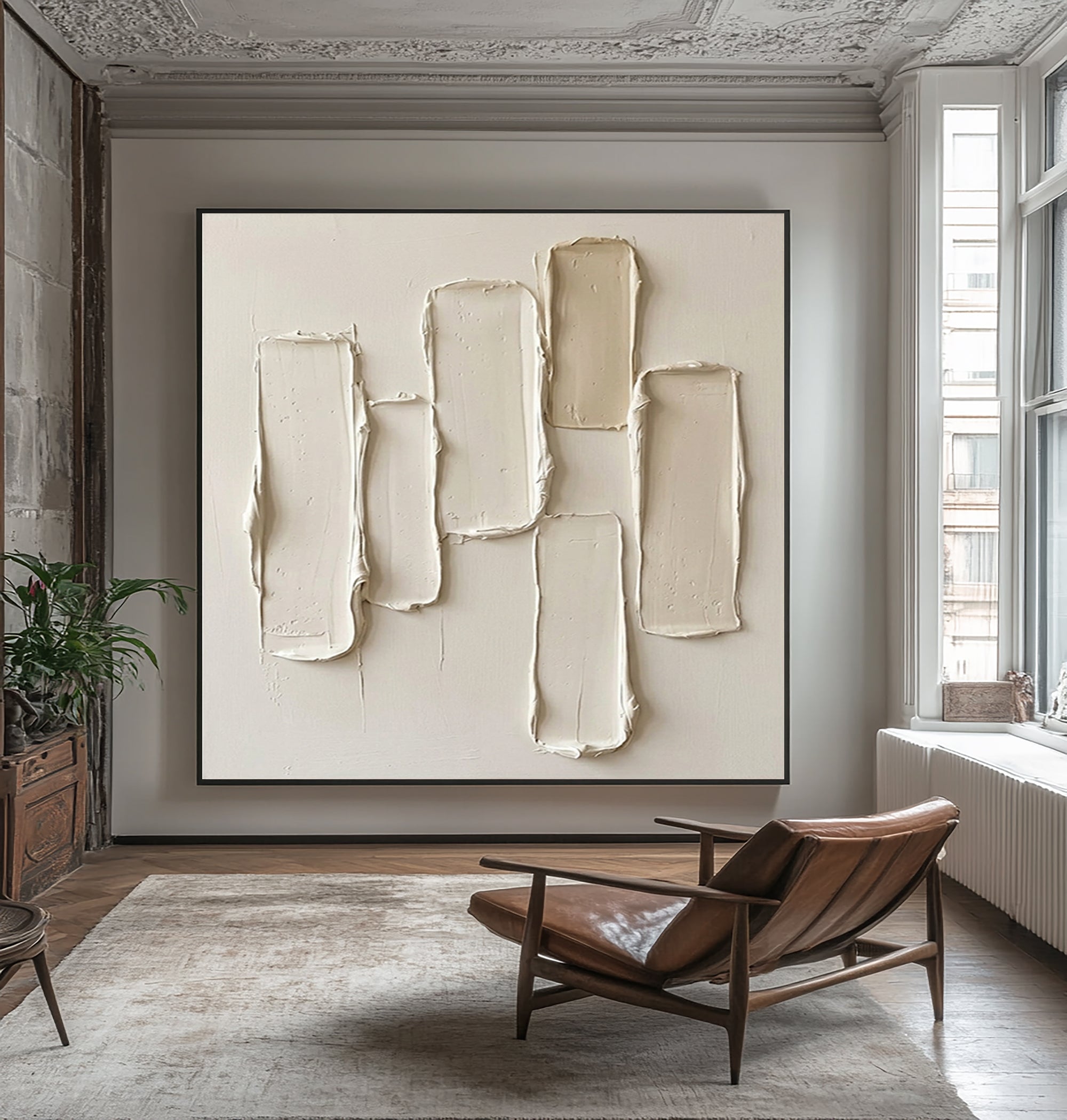 Large Minimalist Vertical Textured Wall Art Contemporary Neutral Hand Painted Canvas Painting