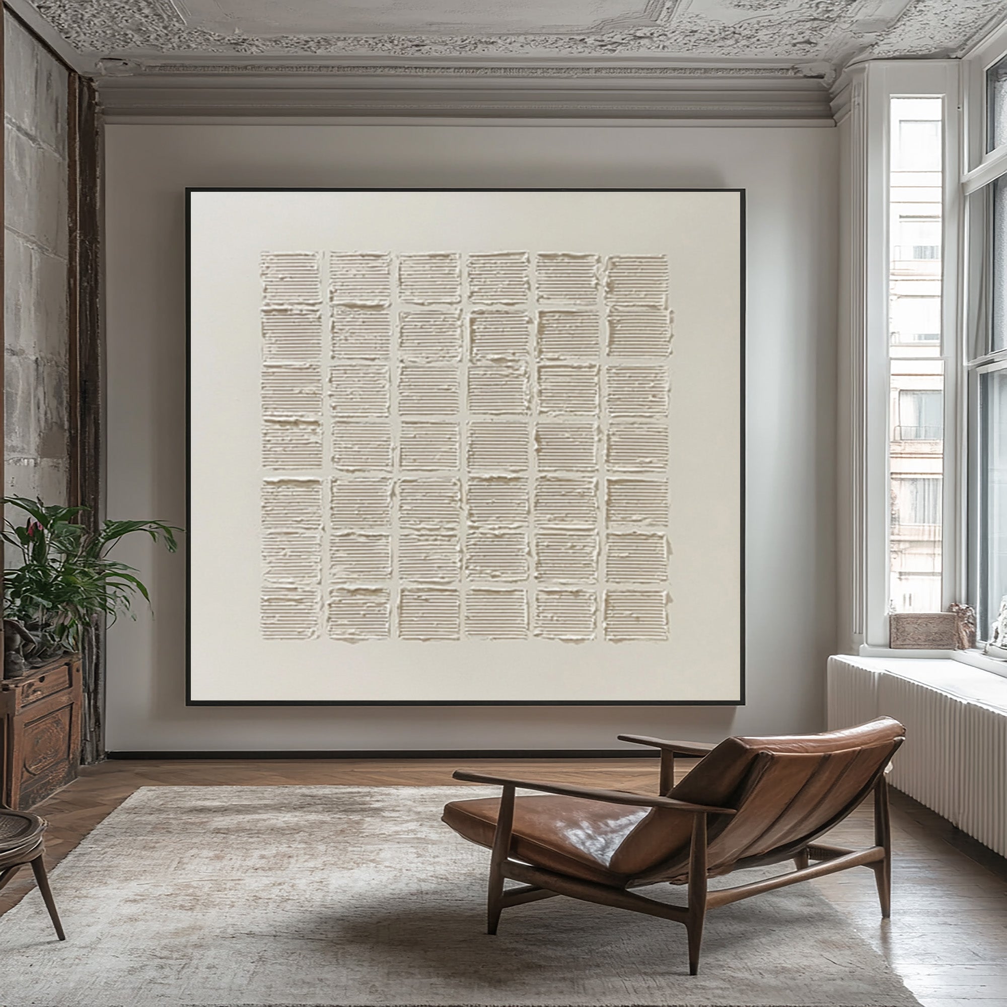 Minimalist Beige Painting Relief Texture Square #WG 057