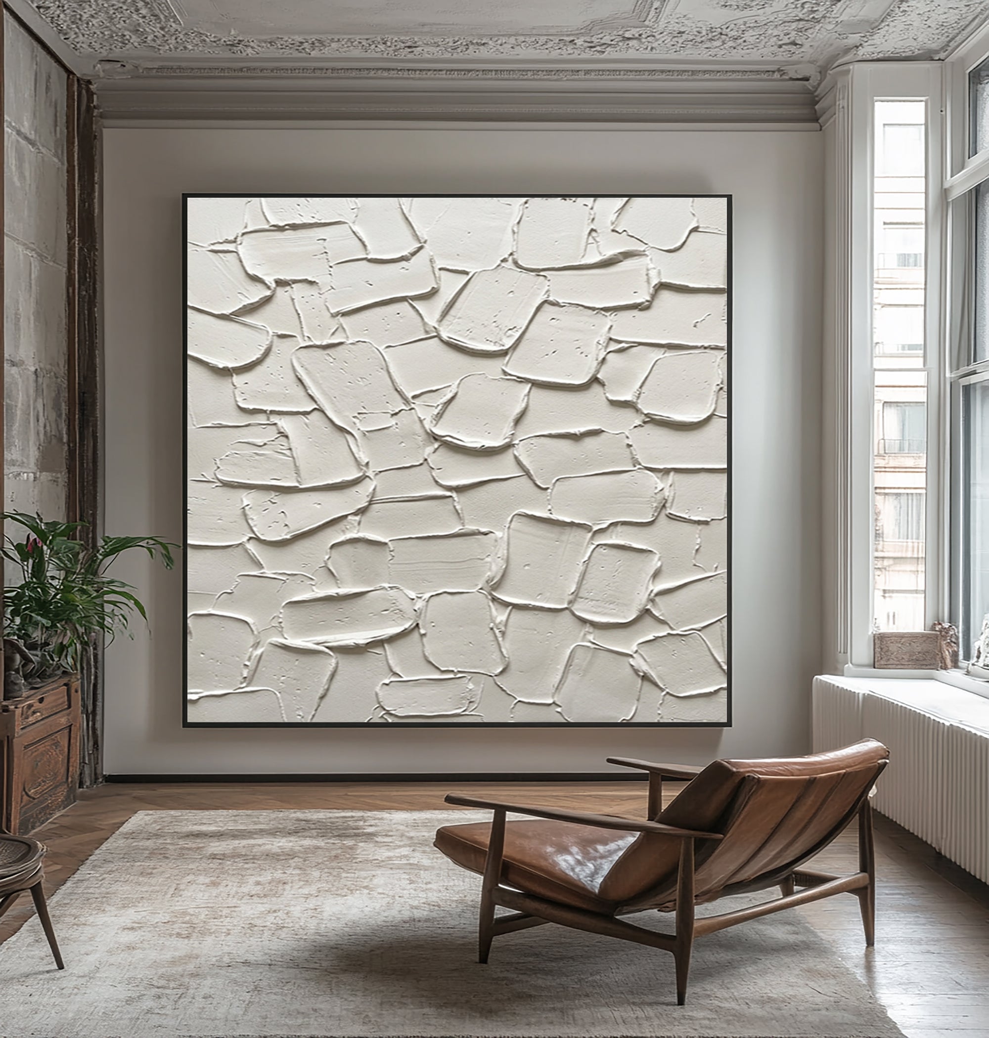Large Organic Plaster Texture Wall Art Contemporary Neutral Hand Painted Canvas Painting