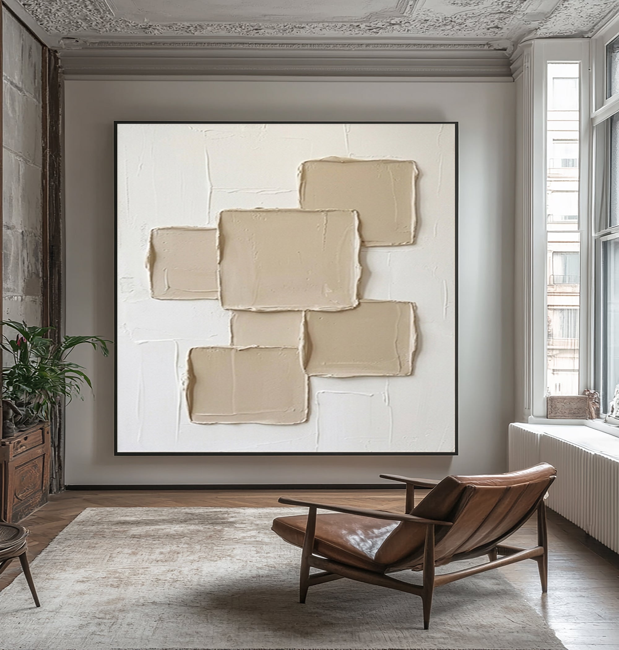 Large Minimalist Textured Wall Art Neutral Hand Painted Canvas