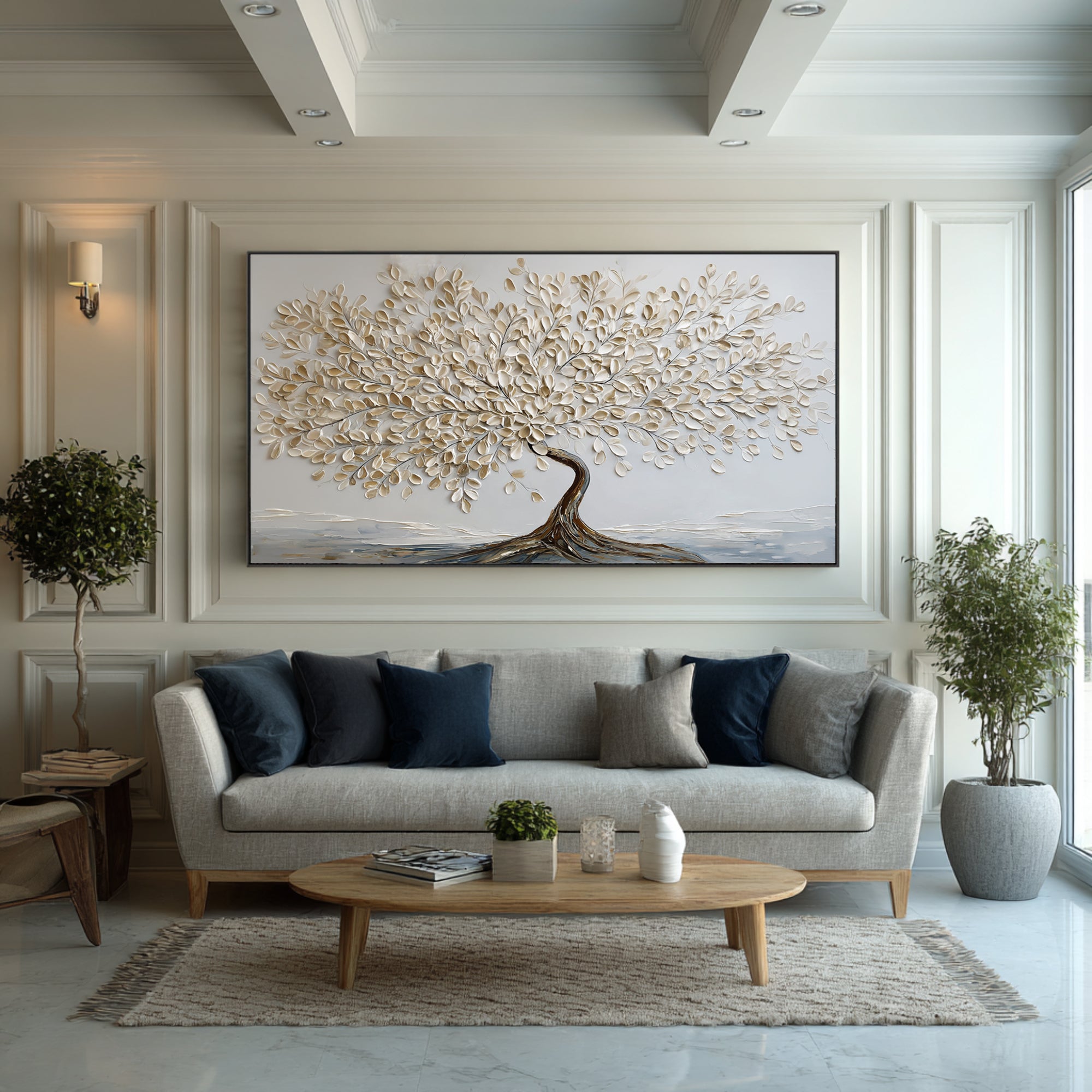 Neutral Tone Tree Painting with Gold Highlights #WG 063