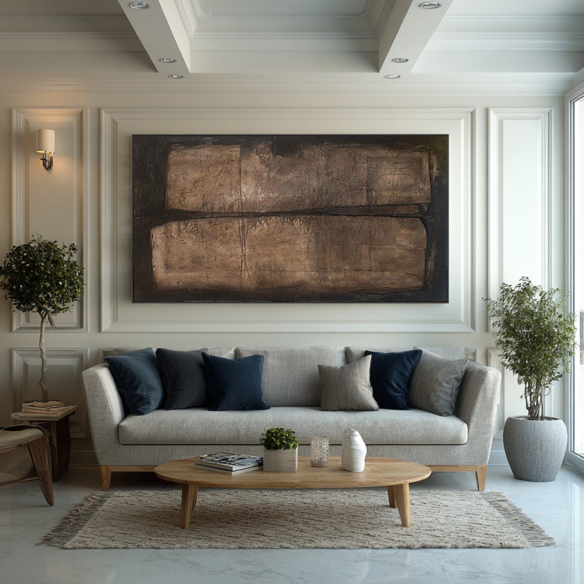 Large Textured Brown Abstract Art for Living Room #WG 076