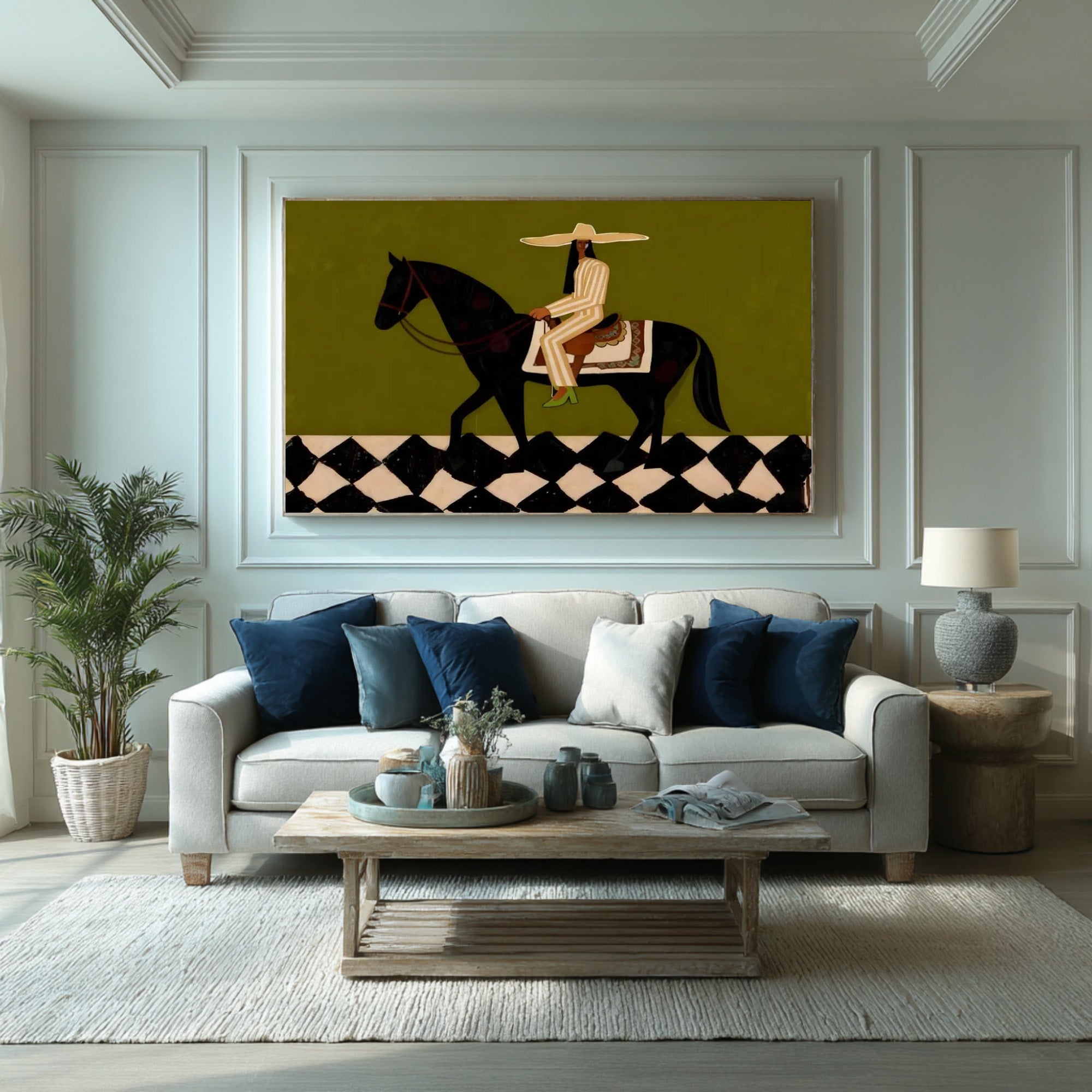Large Designer Horse Rider Artwork Luxury Contemporary Wall Decor
