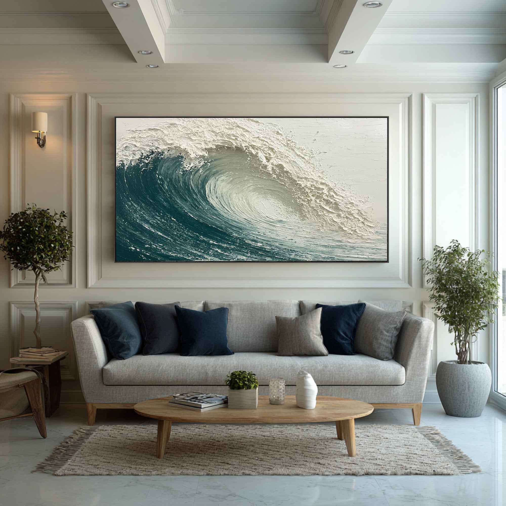 Dynamic Textured Art Modern Blue Wave Scene #WG 060