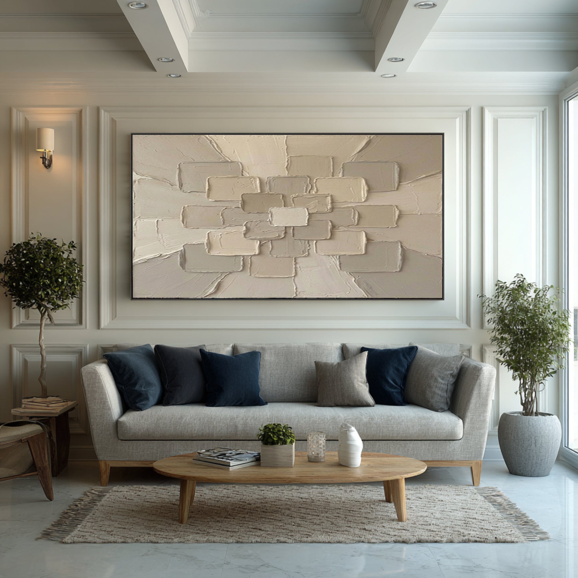 Large Neutral Geometric Texture Wall Art Hand Painted Abstract Canvas