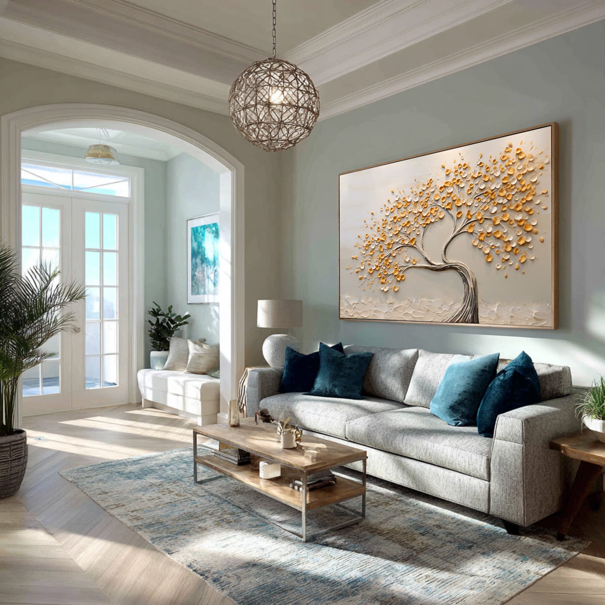 Serene Landscape Painting Abstract Golden Tree Canvas #WG 090