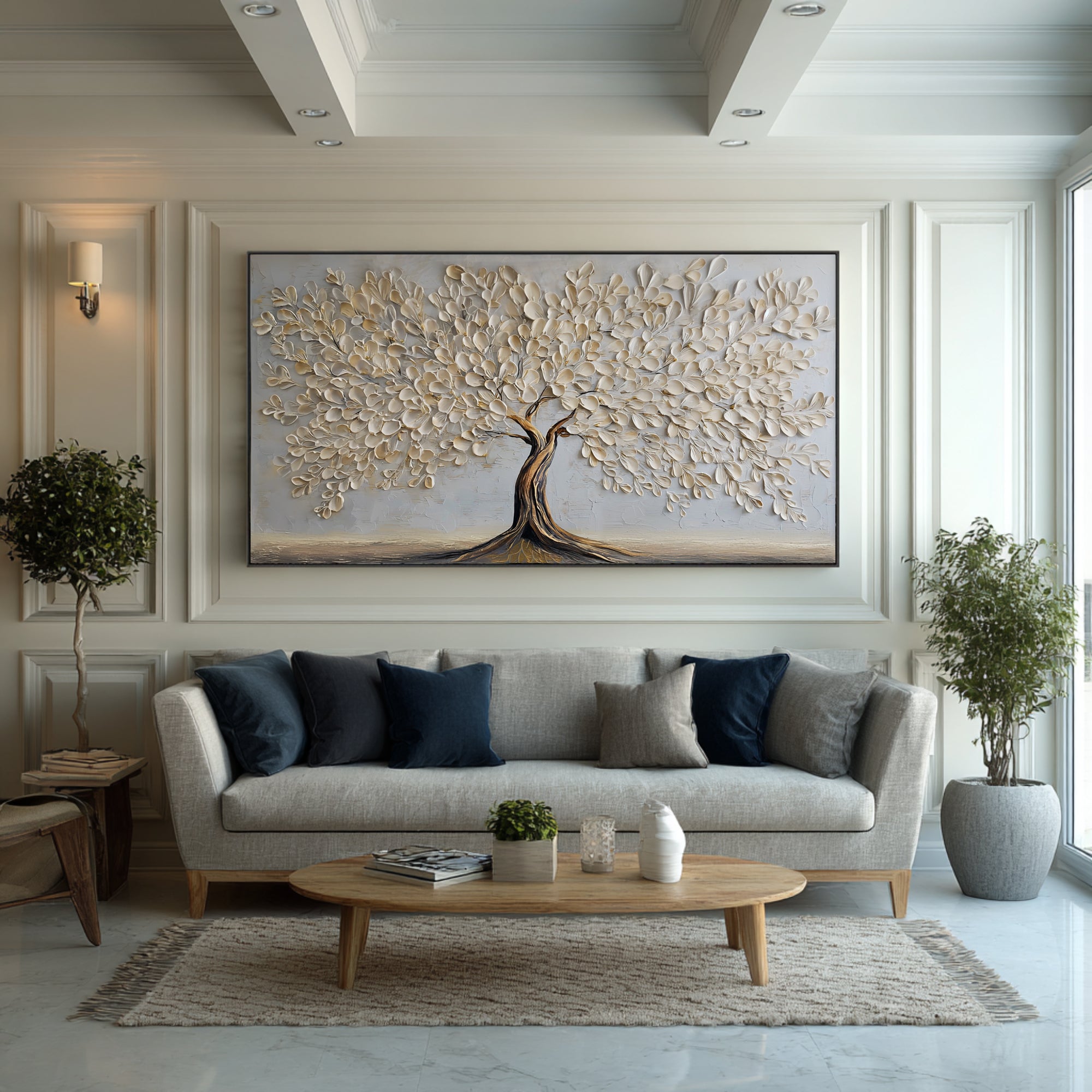 Gold and White Tree Wall Decor: Textured Abstract Art #WG 064