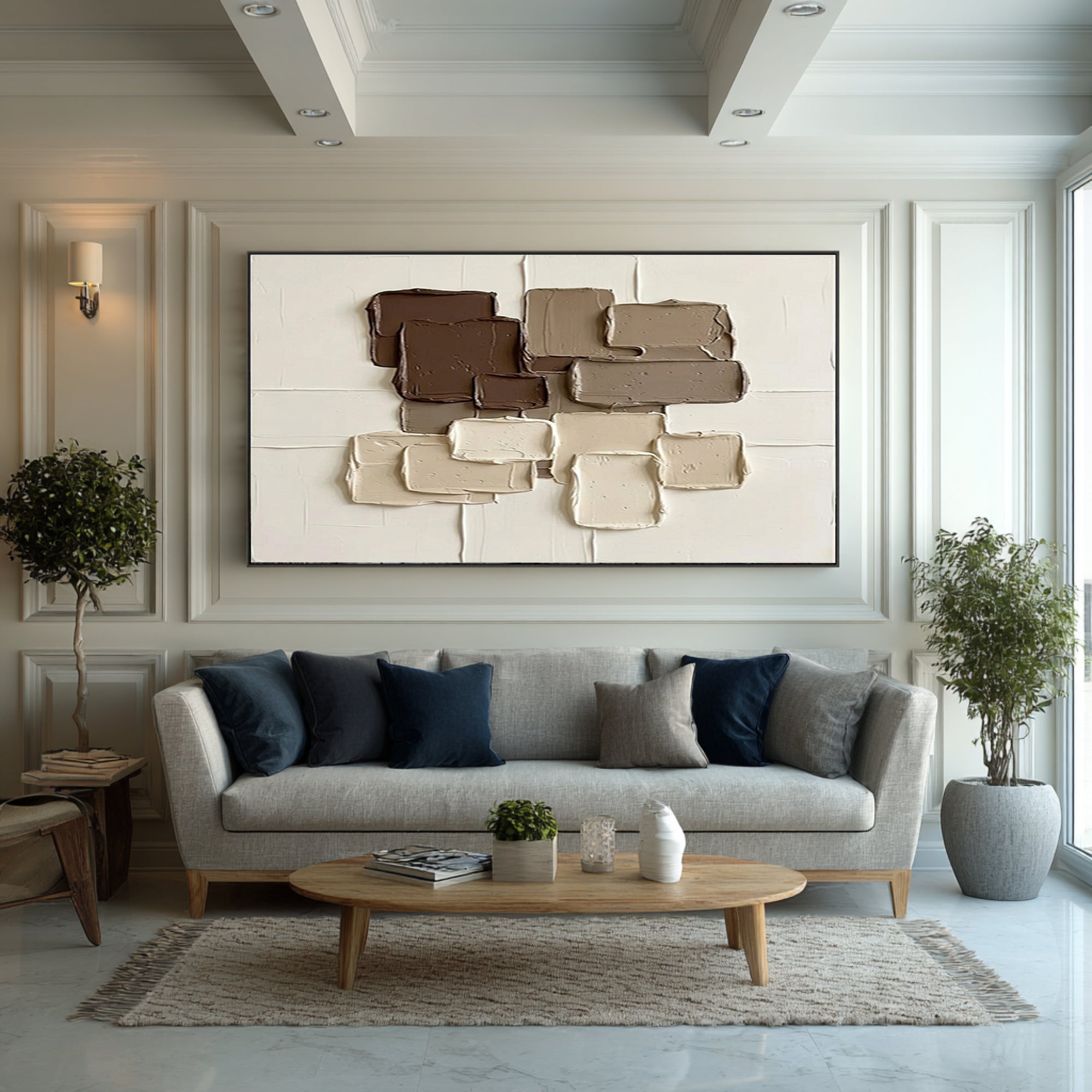 Large Brown and Beige Textured Wall Art Neutral Abstract Canvas Painting