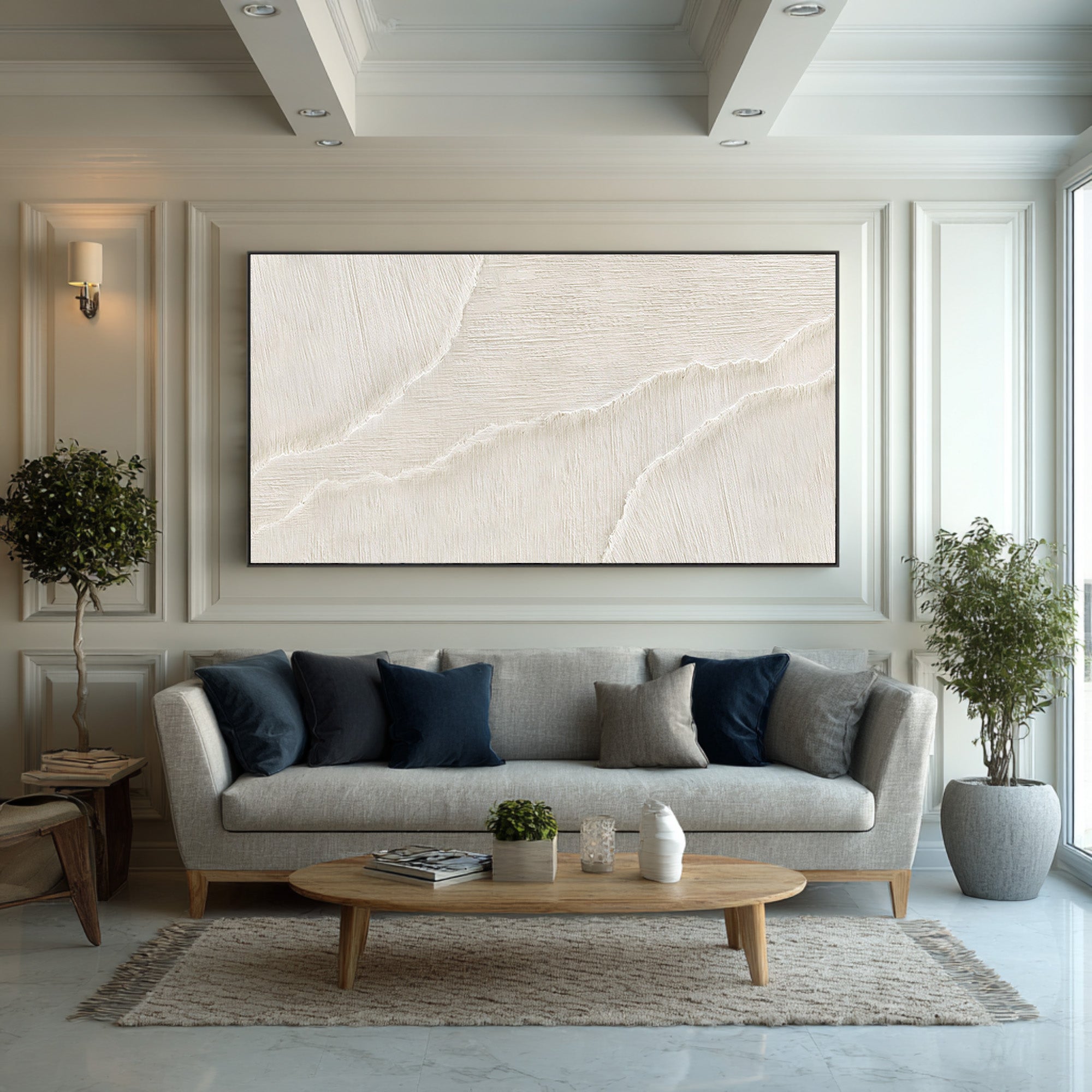 Contemporary Textured Abstract | Off-White Living Room Art #WG 067