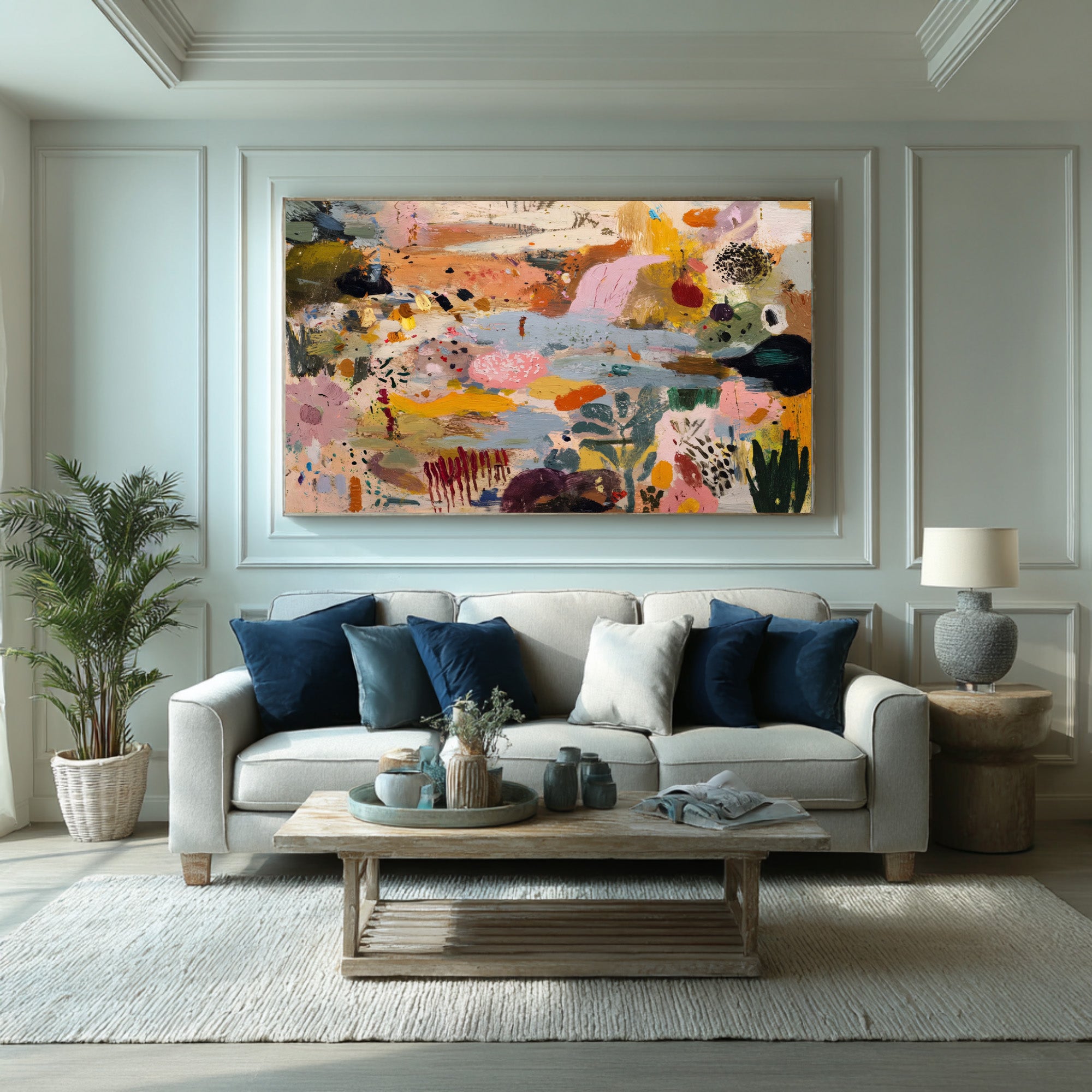 Large Colorful Abstract Landscape Painting for Living Room
