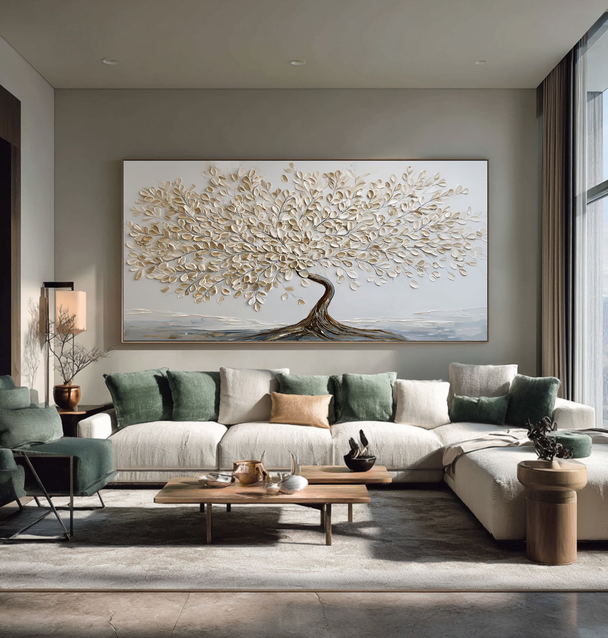 Neutral Tone Tree Painting with Gold Highlights #WG 063