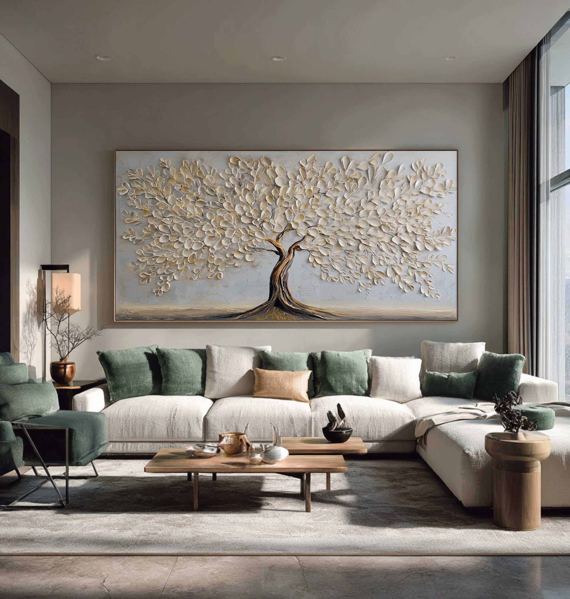 Gold and White Tree Wall Decor: Textured Abstract Art #WG 064