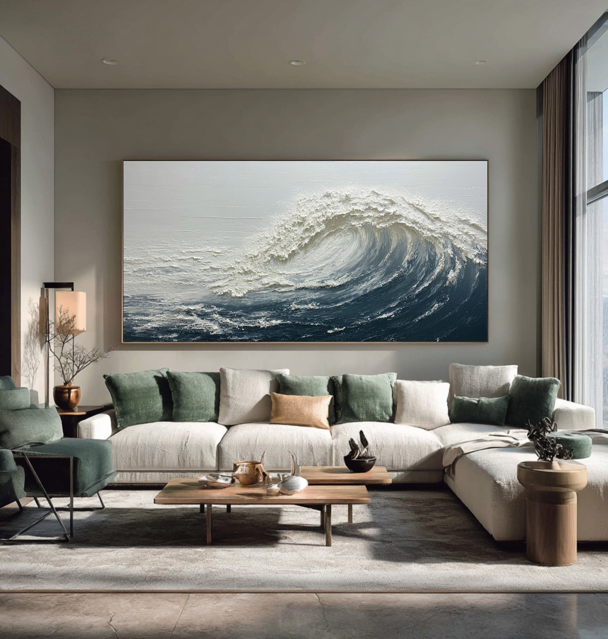 Abstract Seascape Art Blue White Waves Decor #WG 059