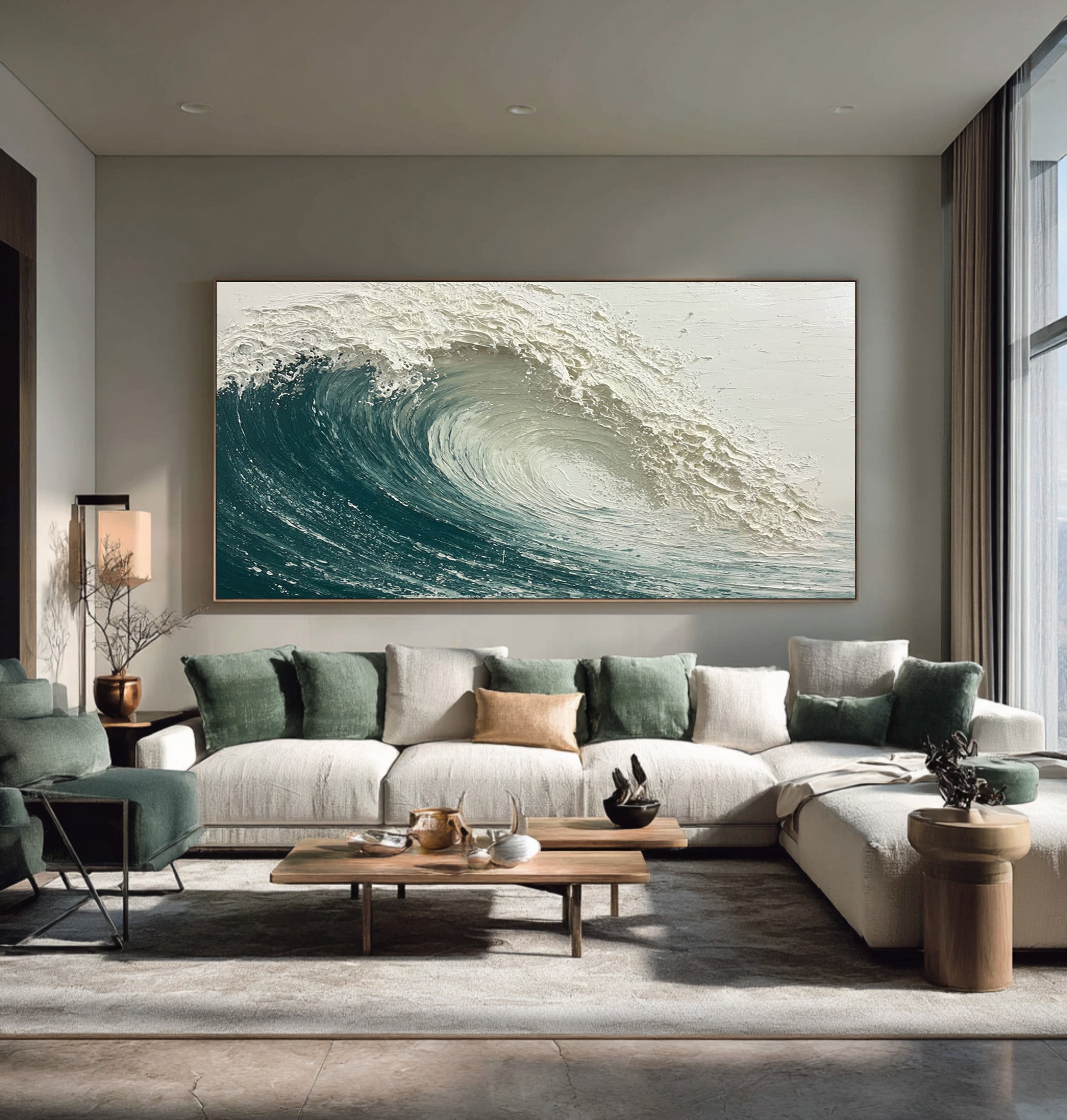 Dynamic Textured Art Modern Blue Wave Scene #WG 060