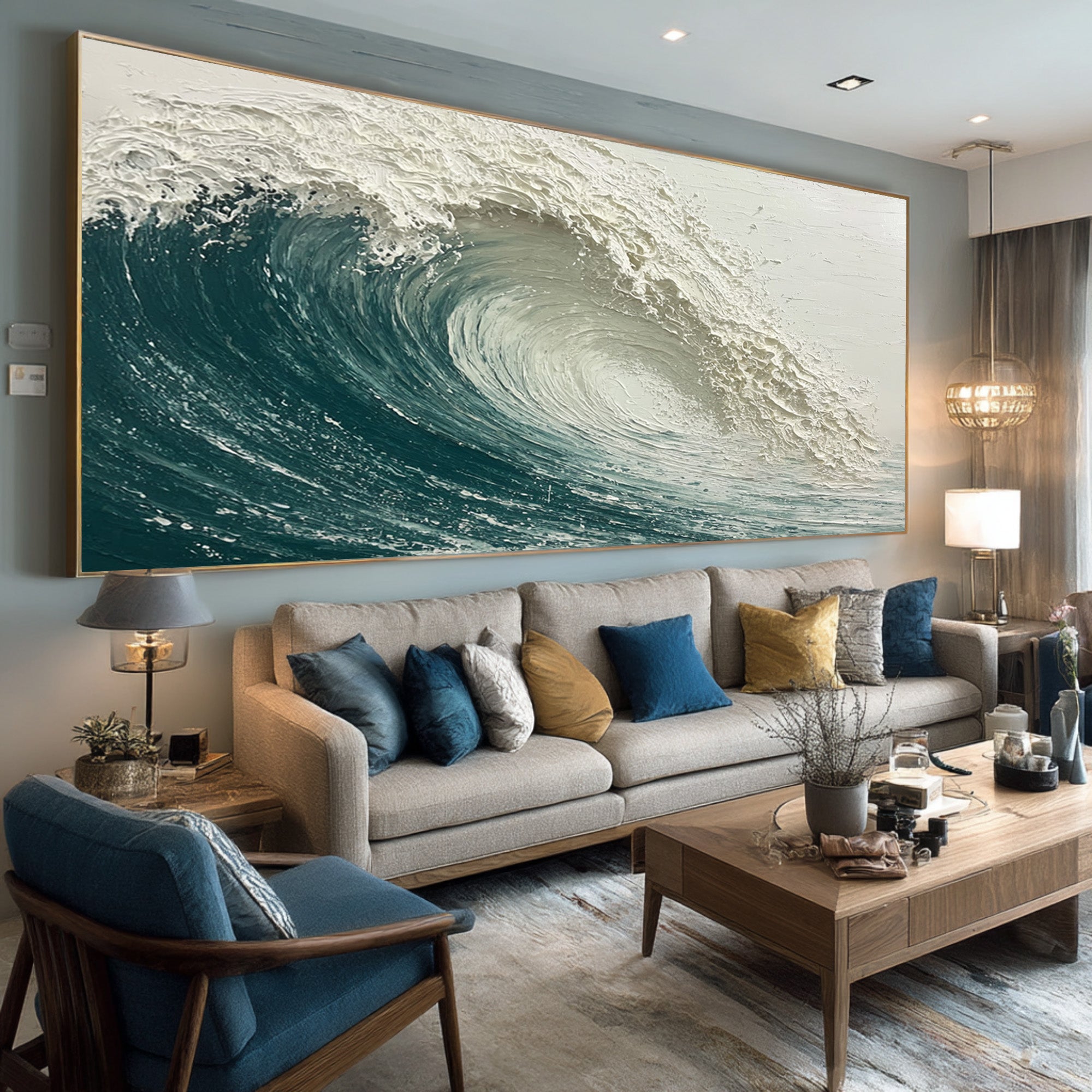 Dynamic Textured Art Modern Blue Wave Scene #WG 060