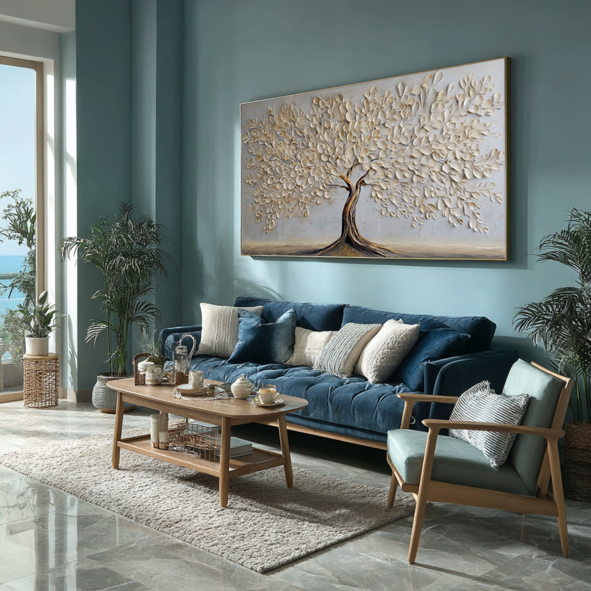 Gold and White Tree Wall Decor: Textured Abstract Art #WG 064
