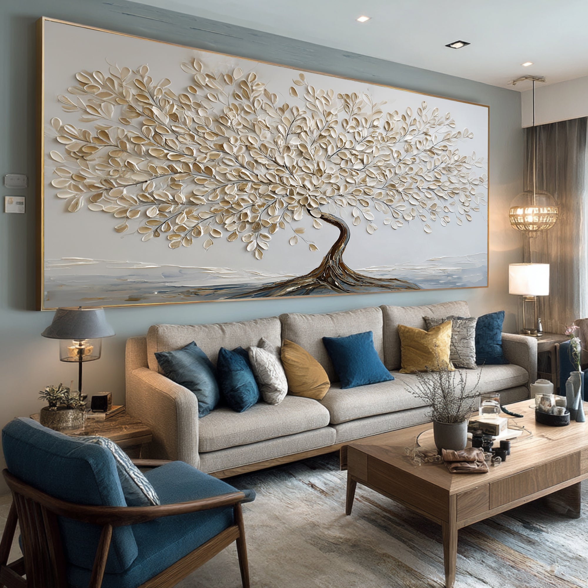 Neutral Tone Tree Painting with Gold Highlights #WG 063