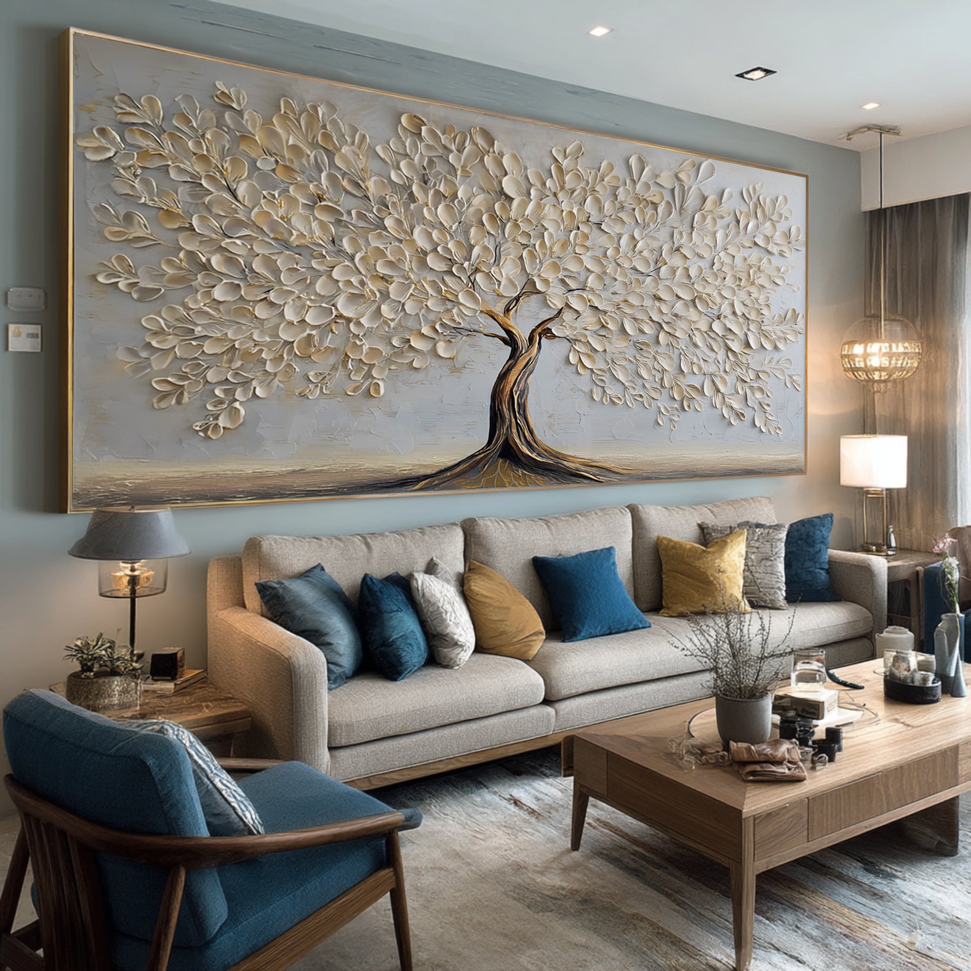 Gold and White Tree Wall Decor: Textured Abstract Art #WG 064