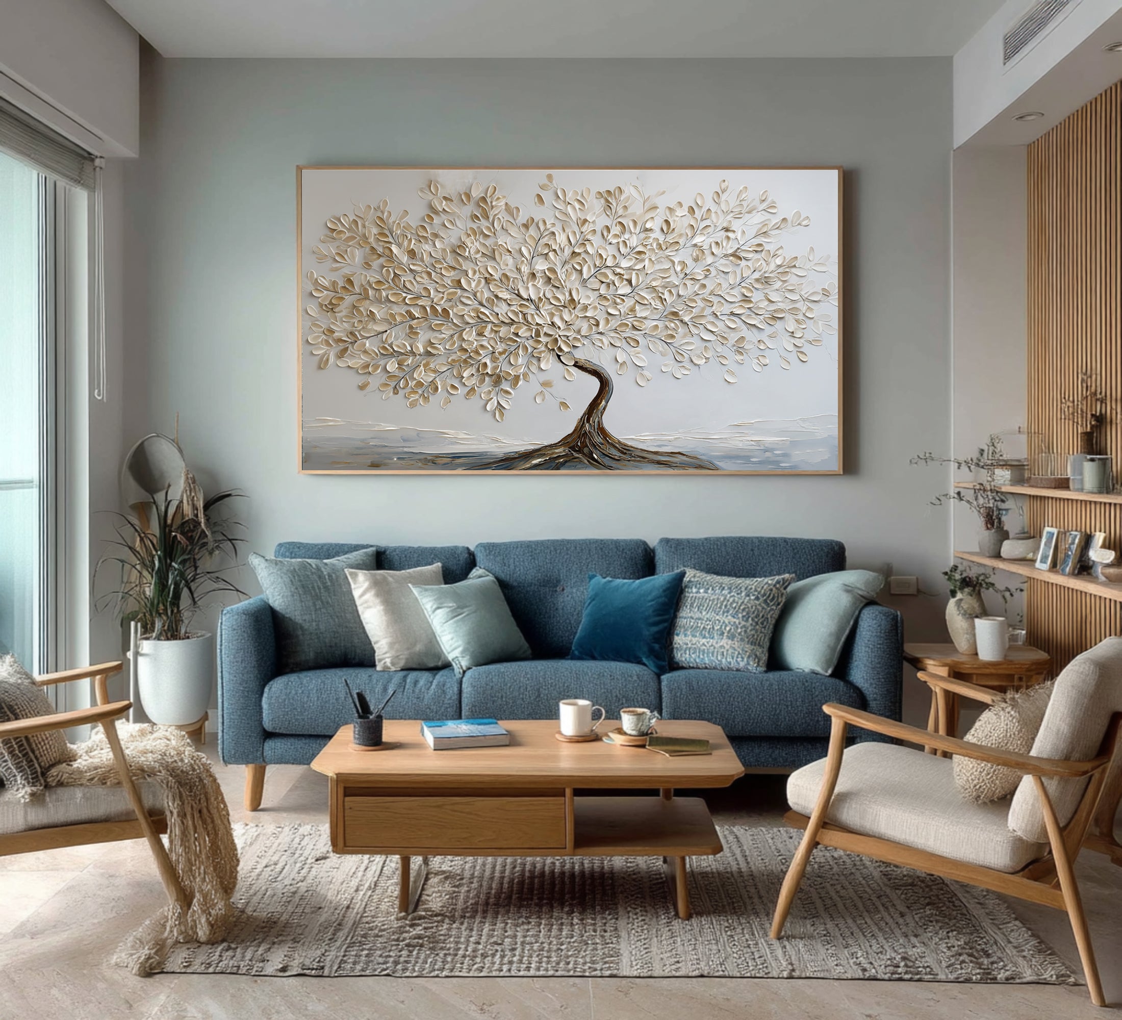 Neutral Tone Tree Painting with Gold Highlights #WG 063