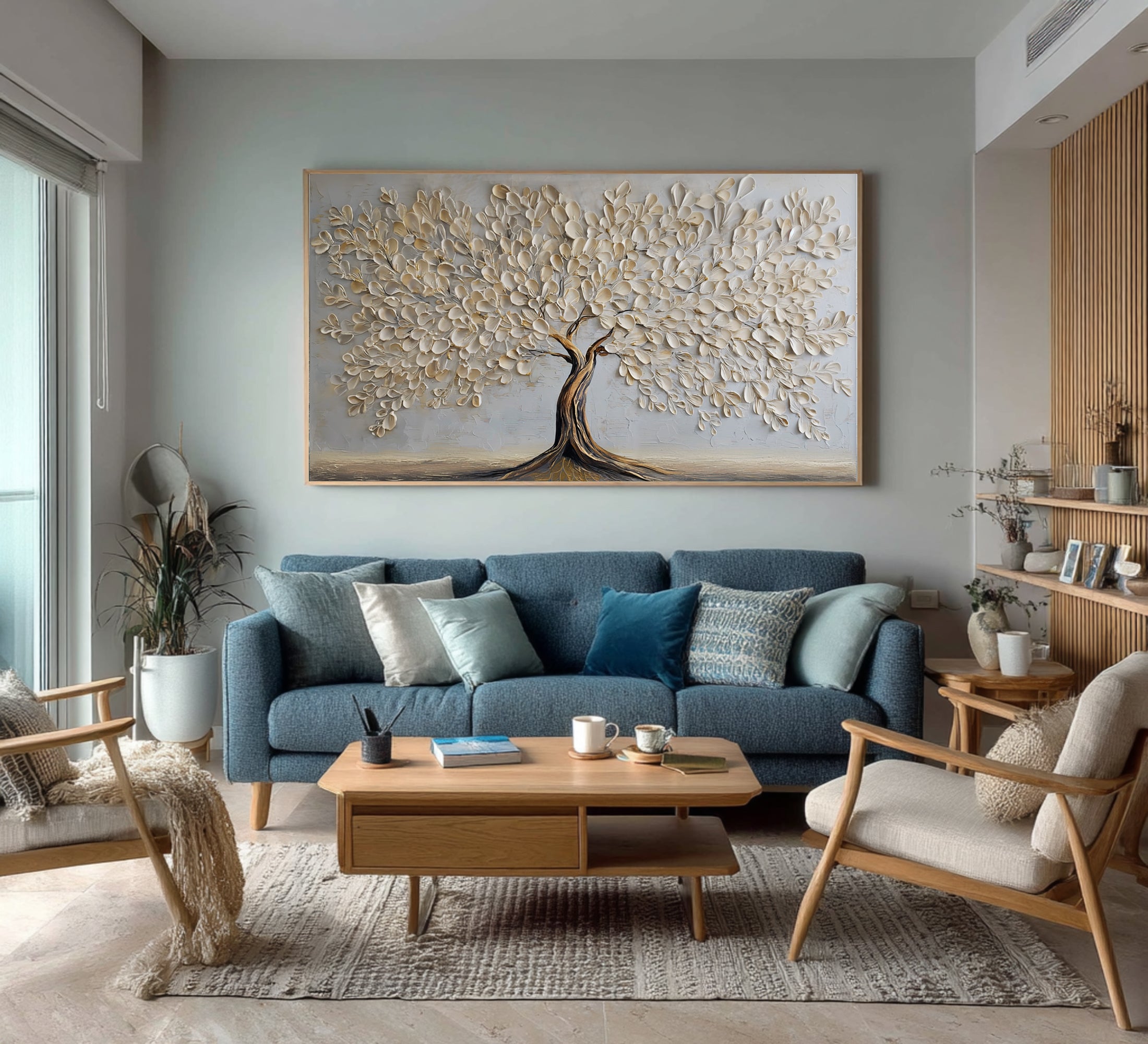 Gold and White Tree Wall Decor: Textured Abstract Art #WG 064