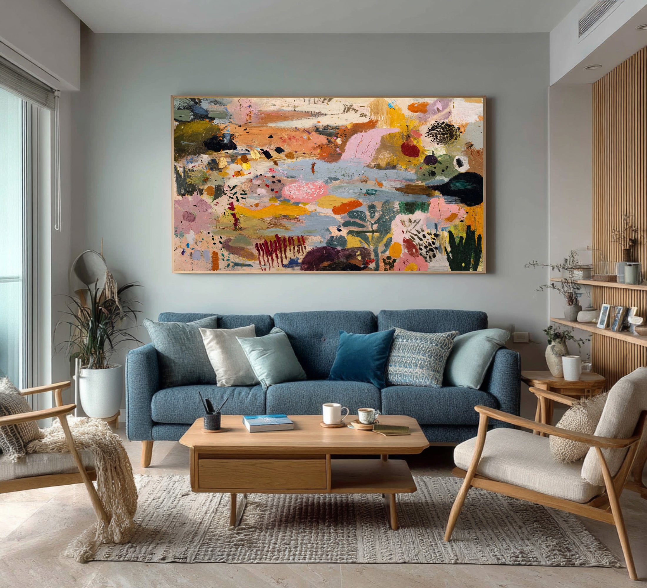 Large Colorful Abstract Landscape Painting for Living Room