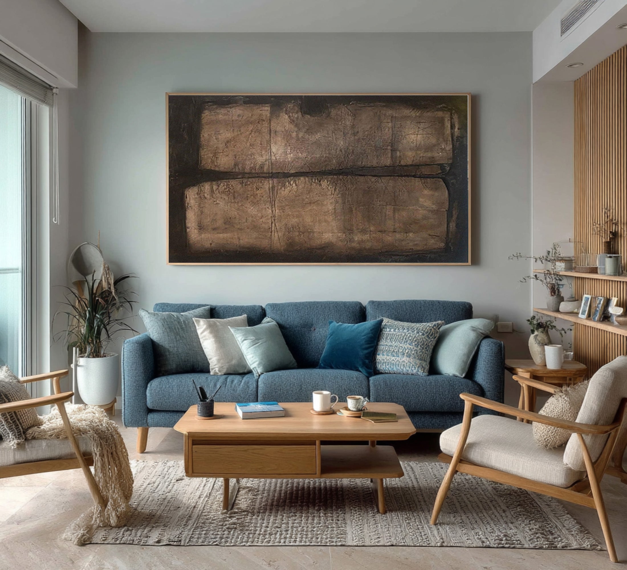 Large Textured Brown Abstract Art for Living Room #WG 076
