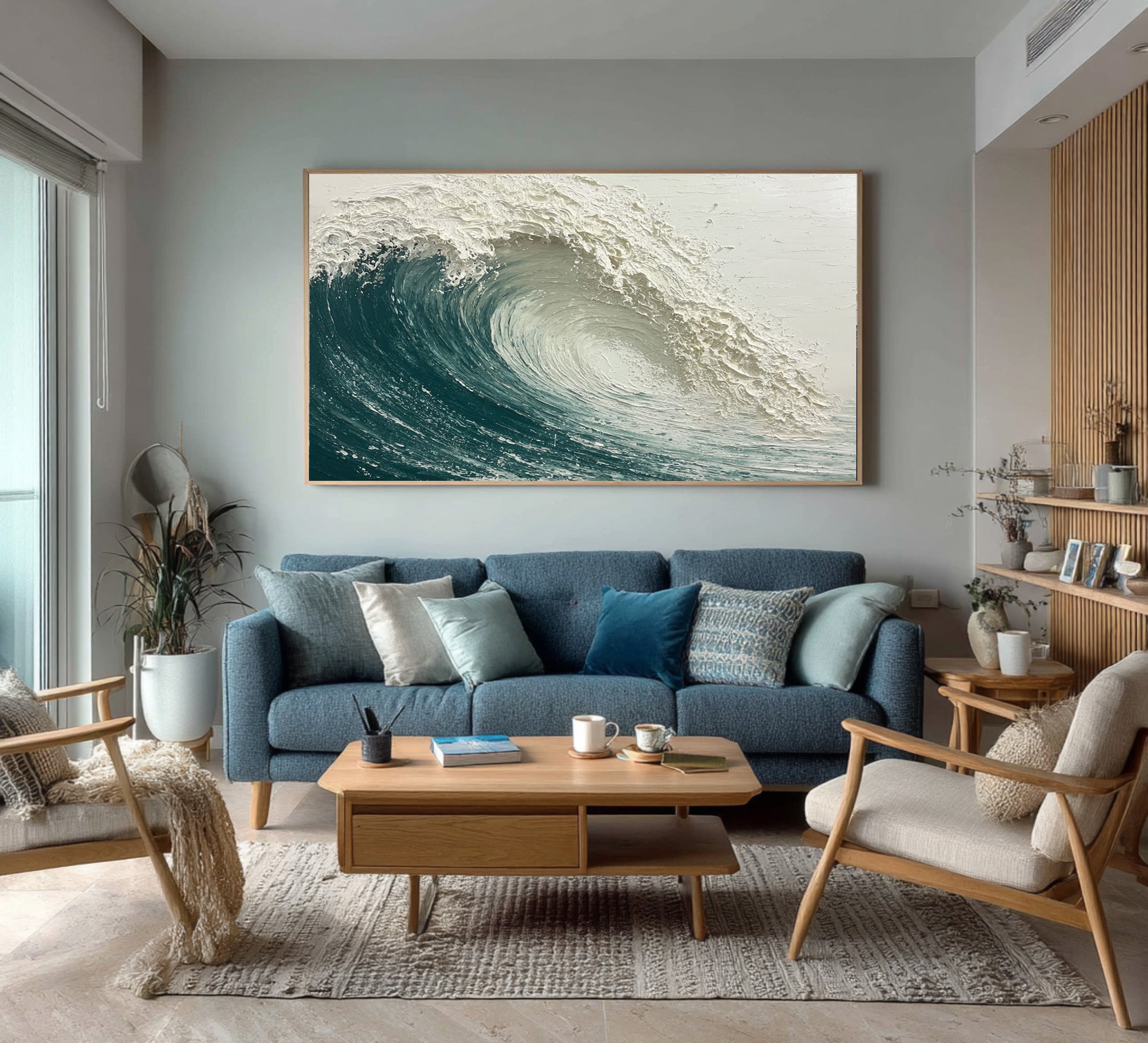 Dynamic Textured Art Modern Blue Wave Scene #WG 060