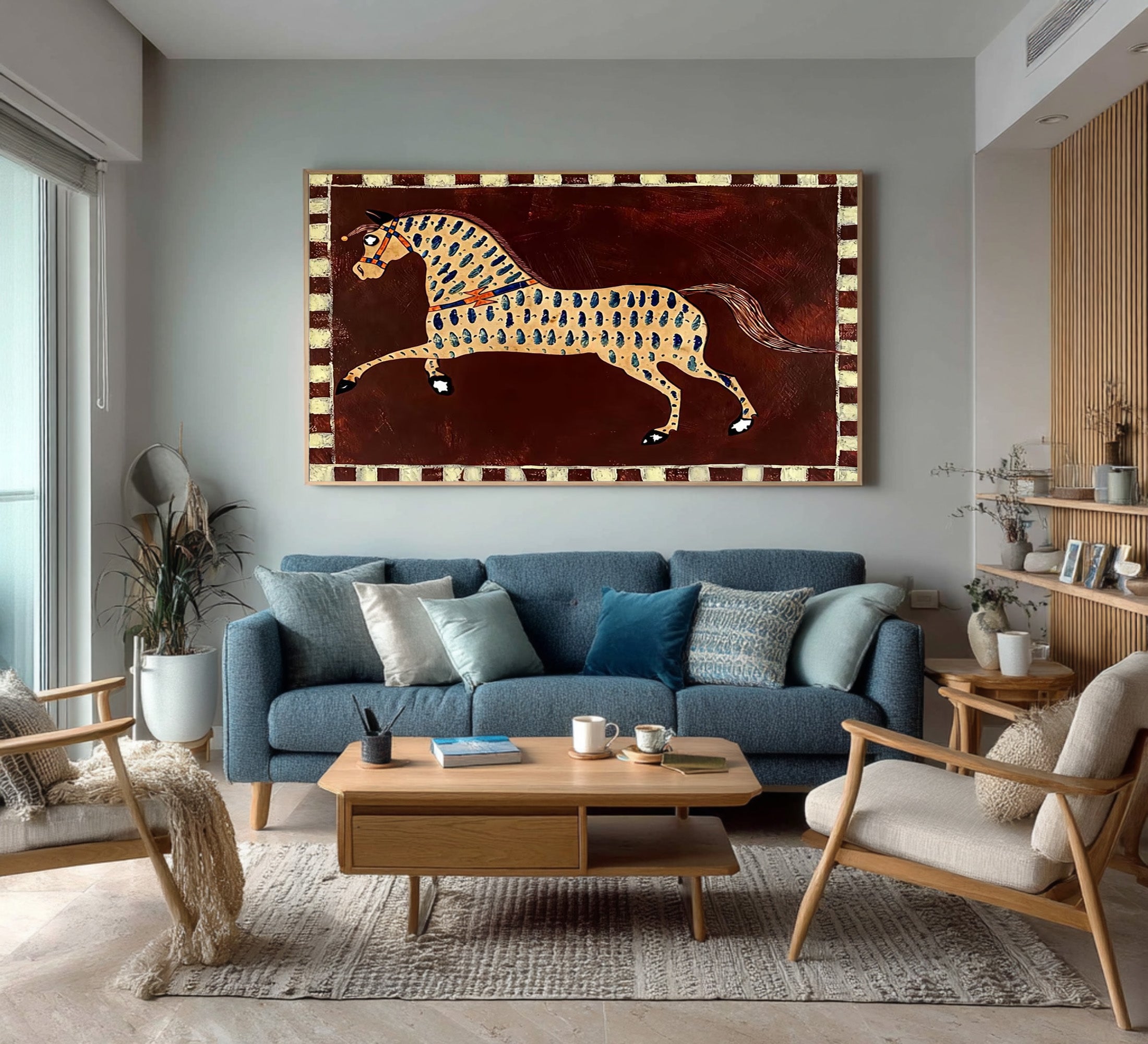 Large Decorative Horse Wall Art Contemporary Folk Style Canvas Painting