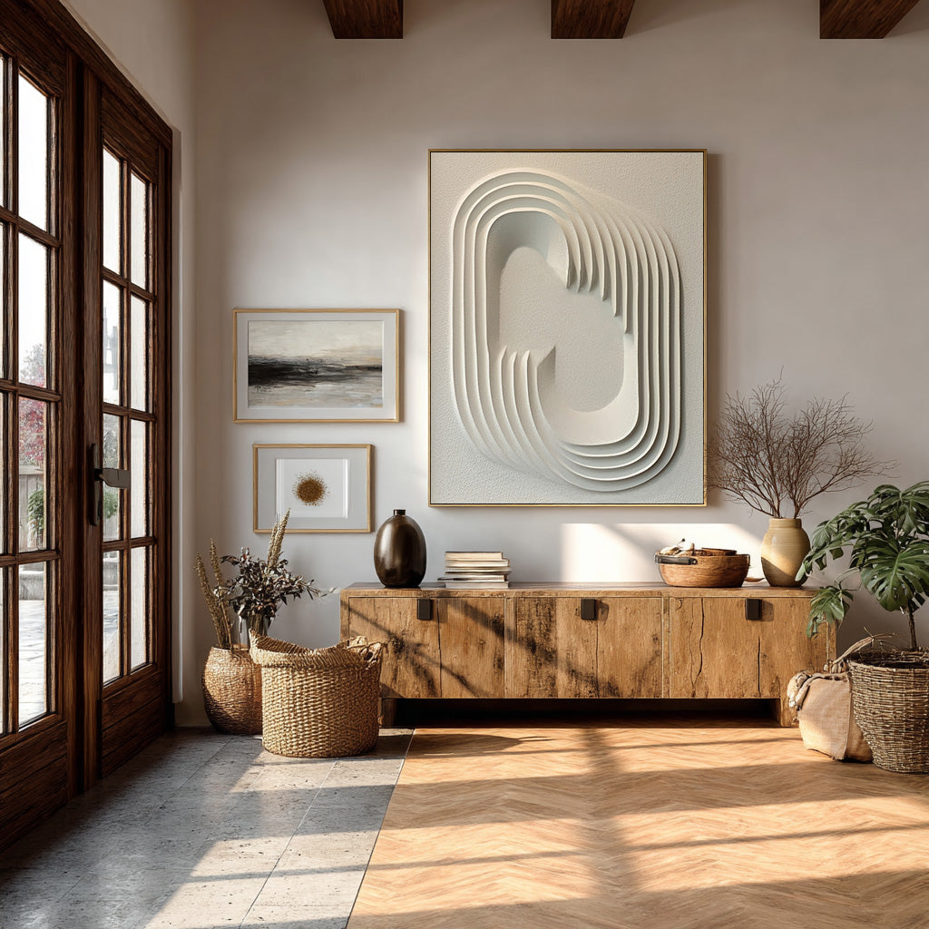 Oversized White Textured Abstract Art for Entryway #WG 086
