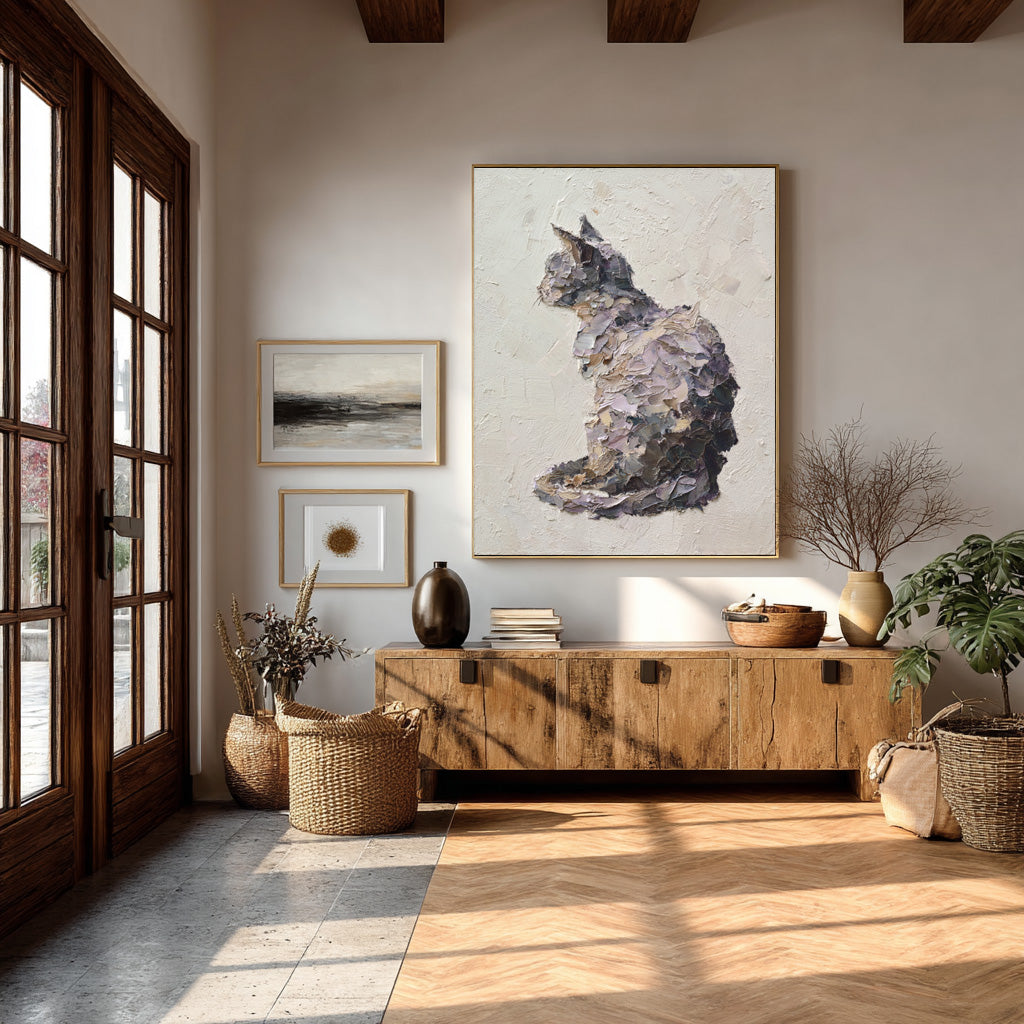 Textured Relief Art Sitting Cat Statement Piece #WG 051