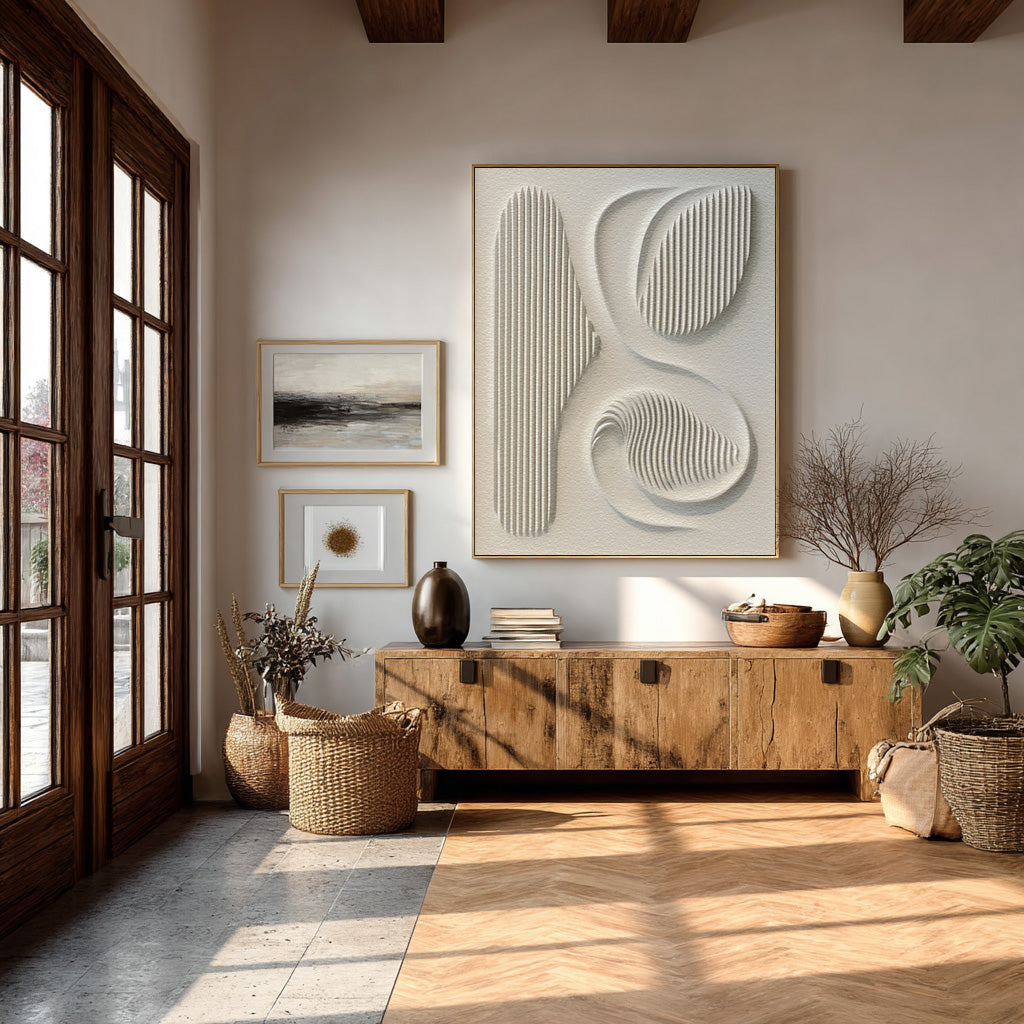 Large Abstract White Relief Art - Modern Textured Wall Decor #WG 083