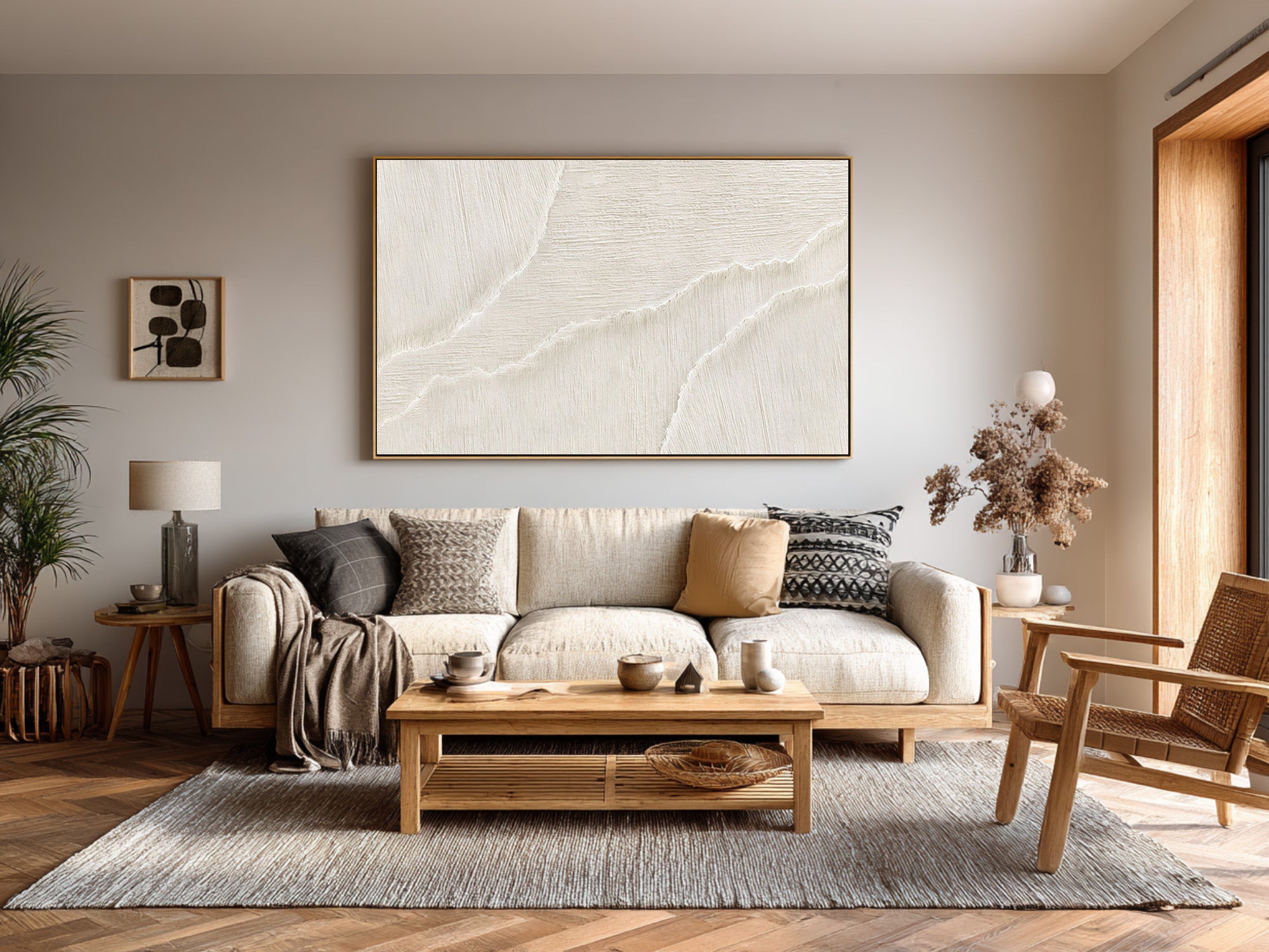 Contemporary Textured Abstract | Off-White Living Room Art #WG 067