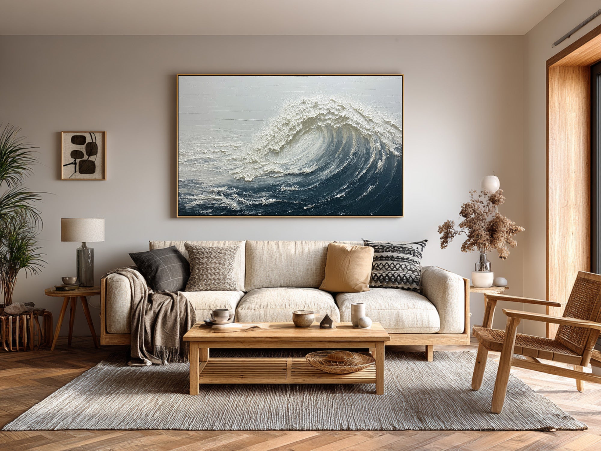 Abstract Seascape Art Blue White Waves Decor #WG 059