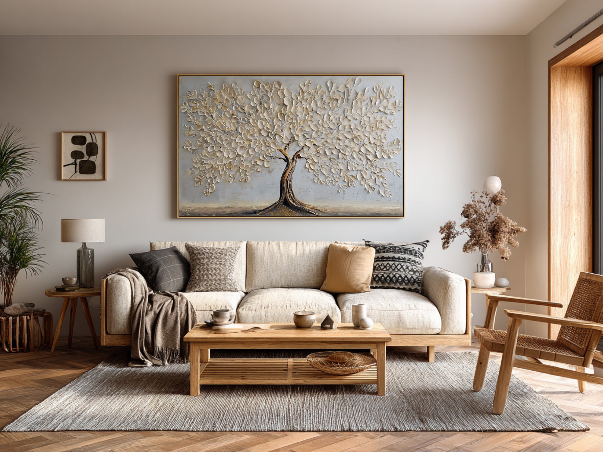 Gold and White Tree Wall Decor: Textured Abstract Art #WG 064