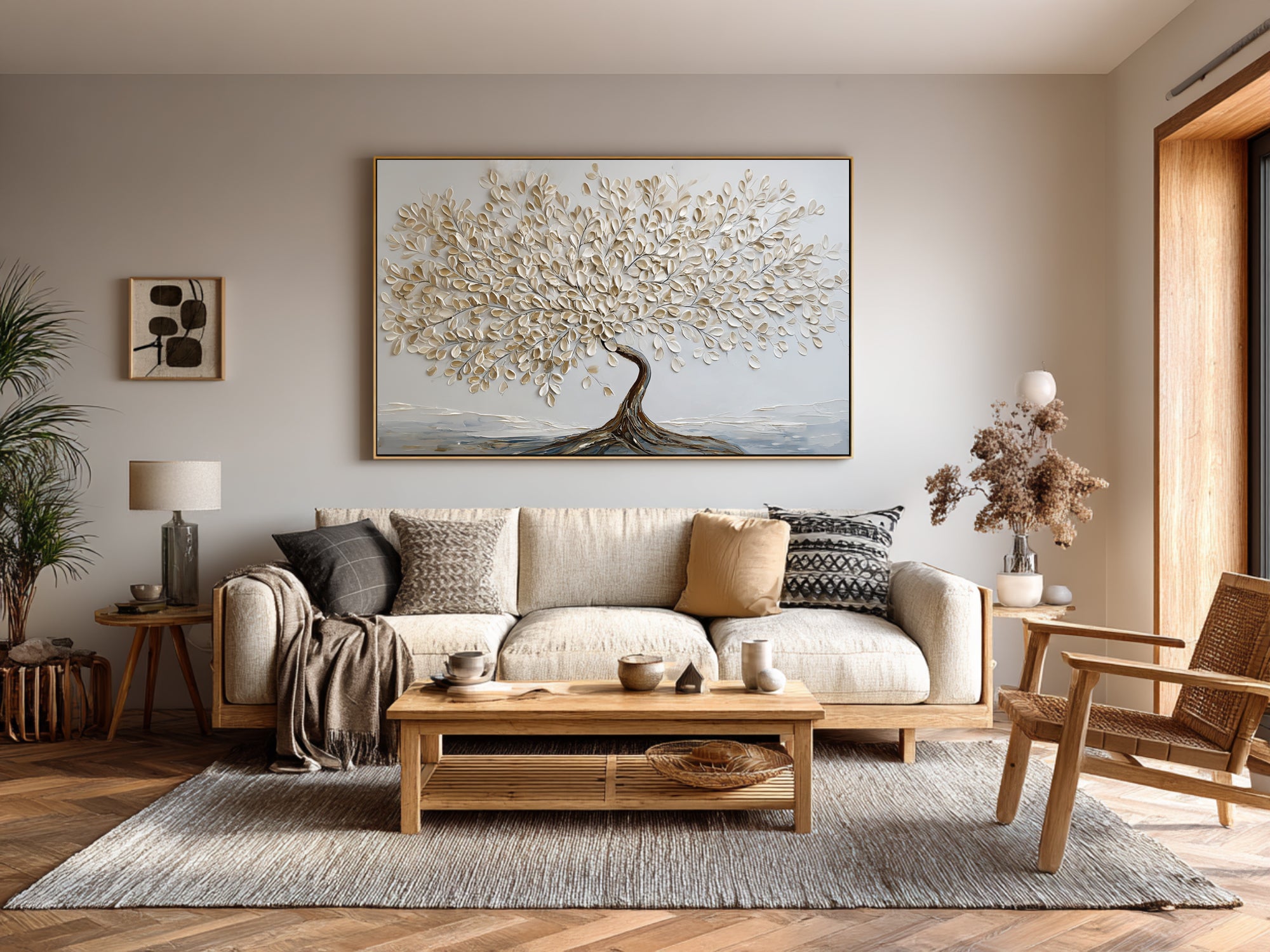 Neutral Tone Tree Painting with Gold Highlights #WG 063