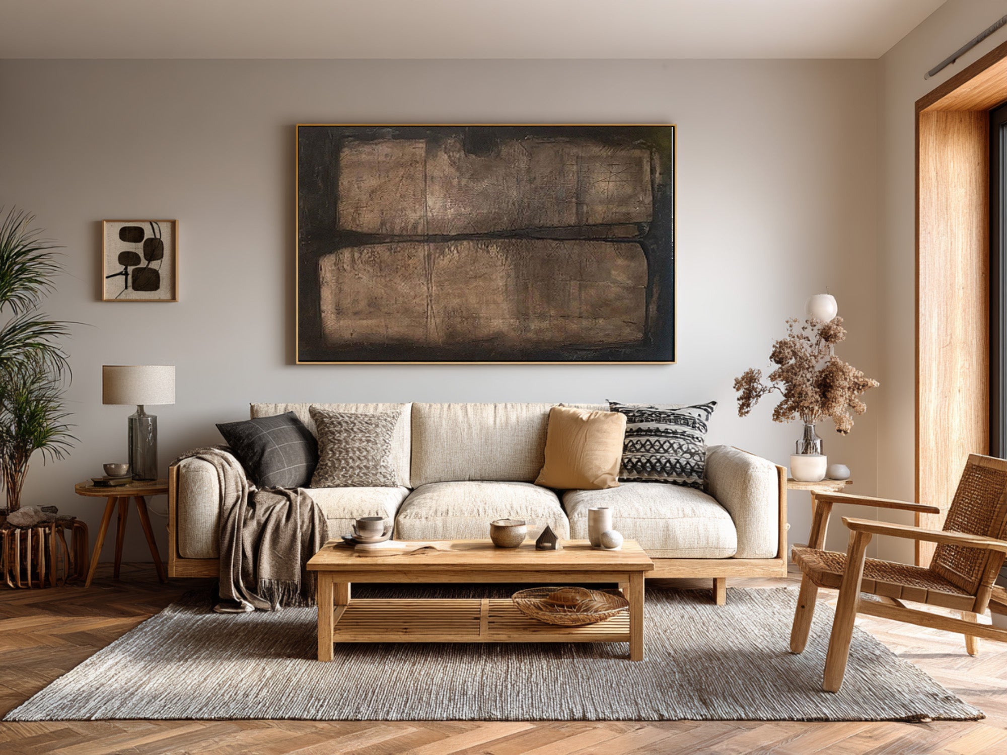 Large Textured Brown Abstract Art for Living Room #WG 076