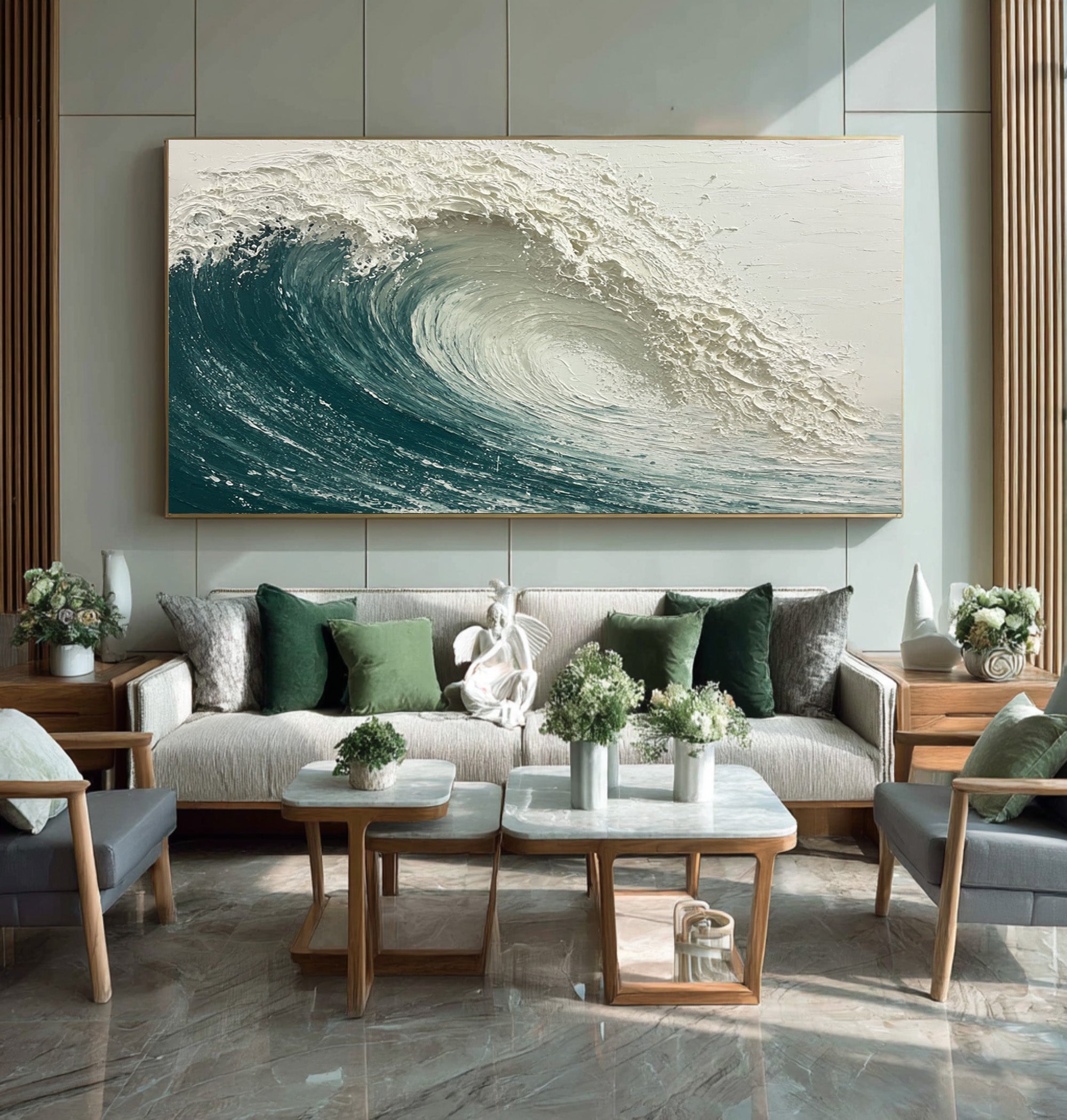 Dynamic Textured Art Modern Blue Wave Scene #WG 060