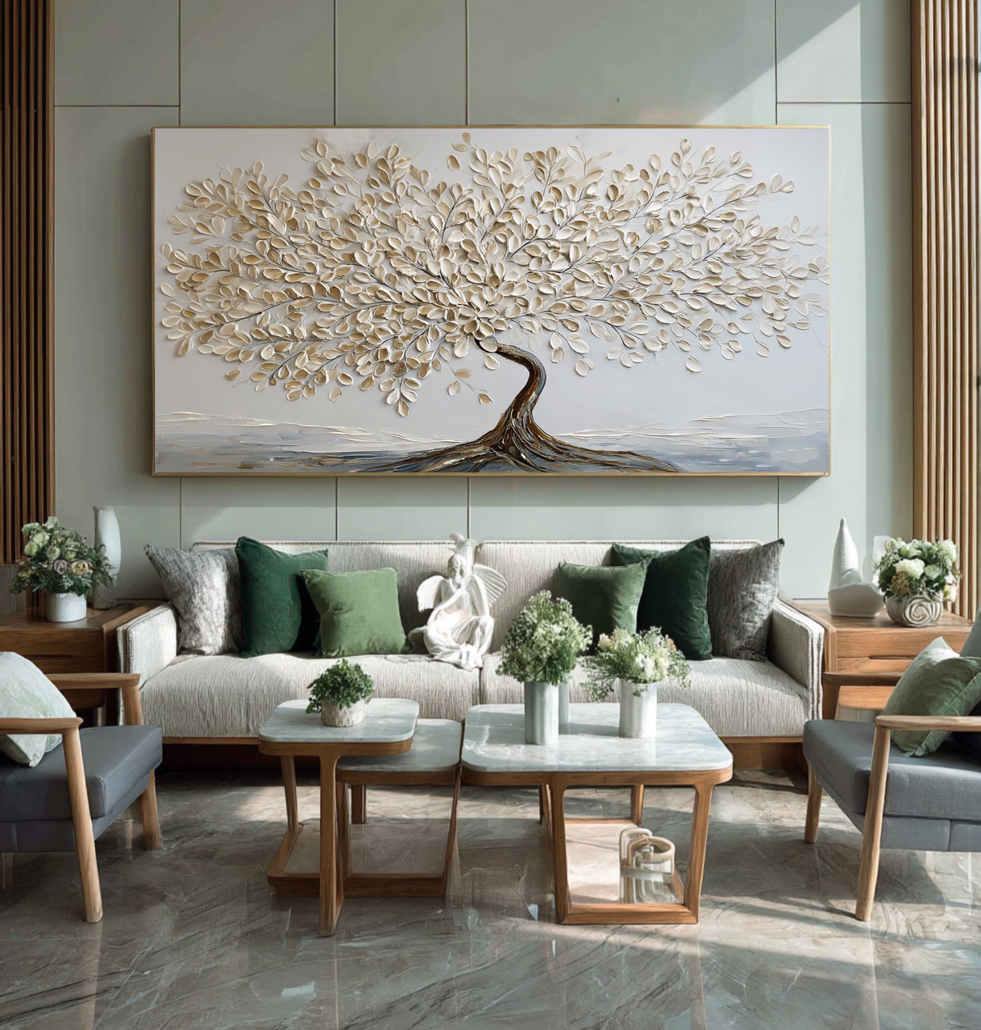 Neutral Tone Tree Painting with Gold Highlights #WG 063