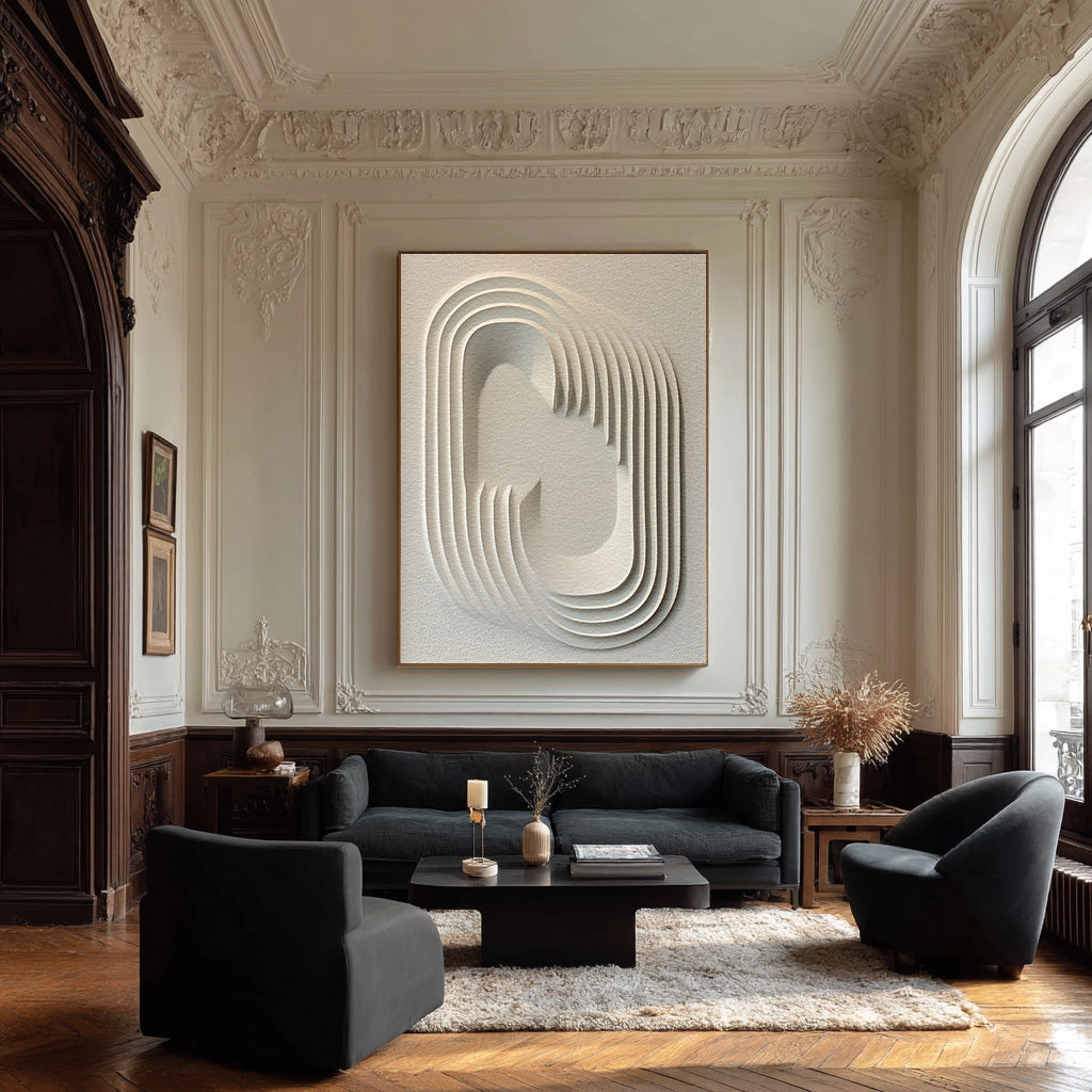 Oversized White Textured Abstract Art for Entryway #WG 086