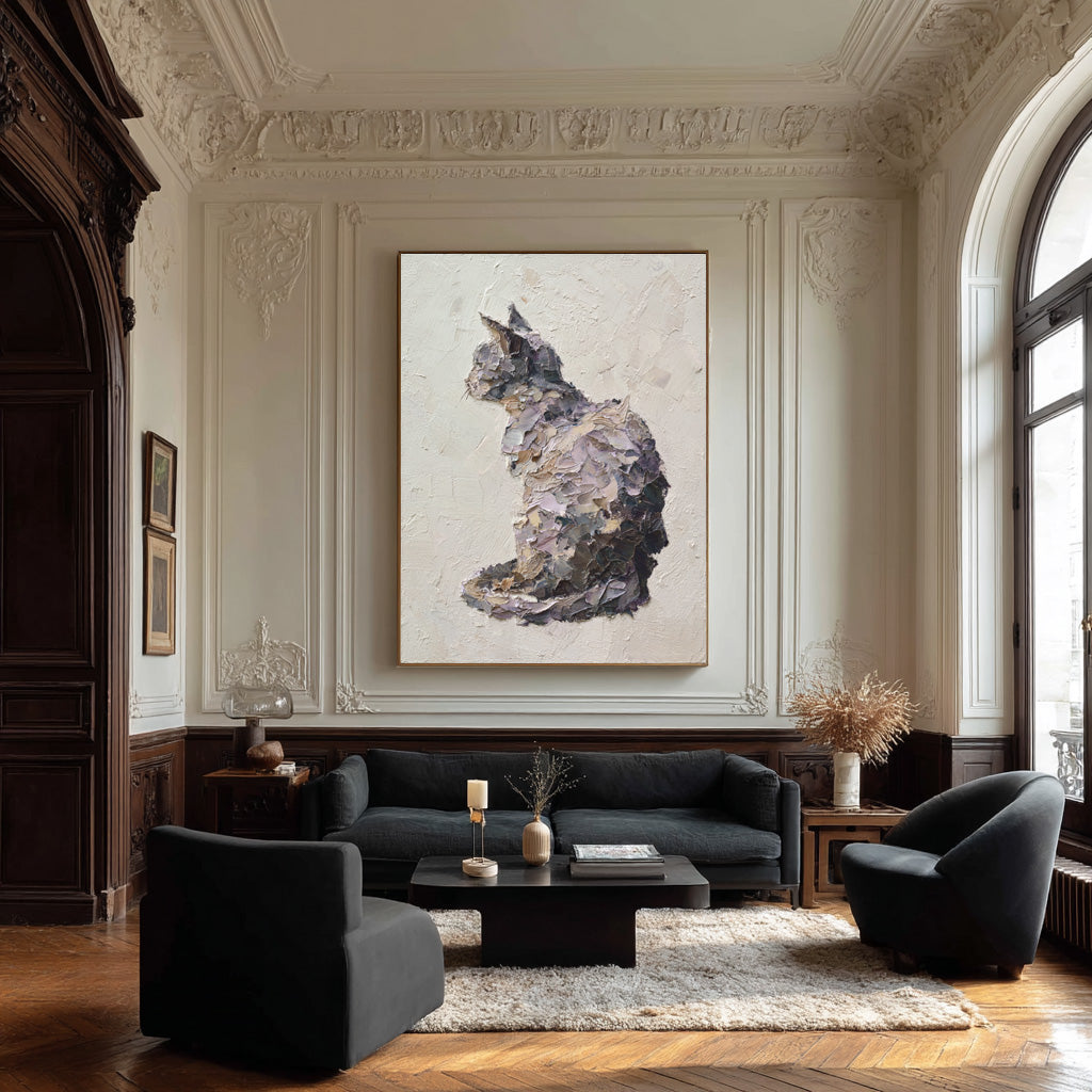 Textured Relief Art Sitting Cat Statement Piece #WG 051
